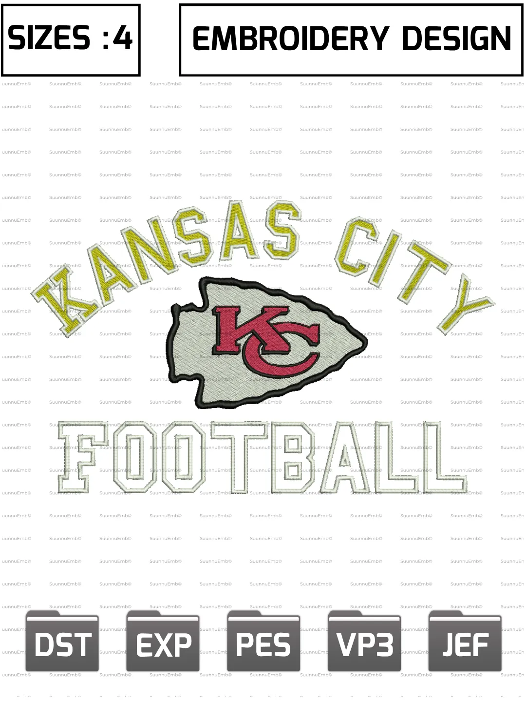Kansas City Chiefs Logo Embroidery Design,NFL Logos Embroidery Design,NFL Teams, Machine Embroidery Design File,4 Sizes, Digital Download