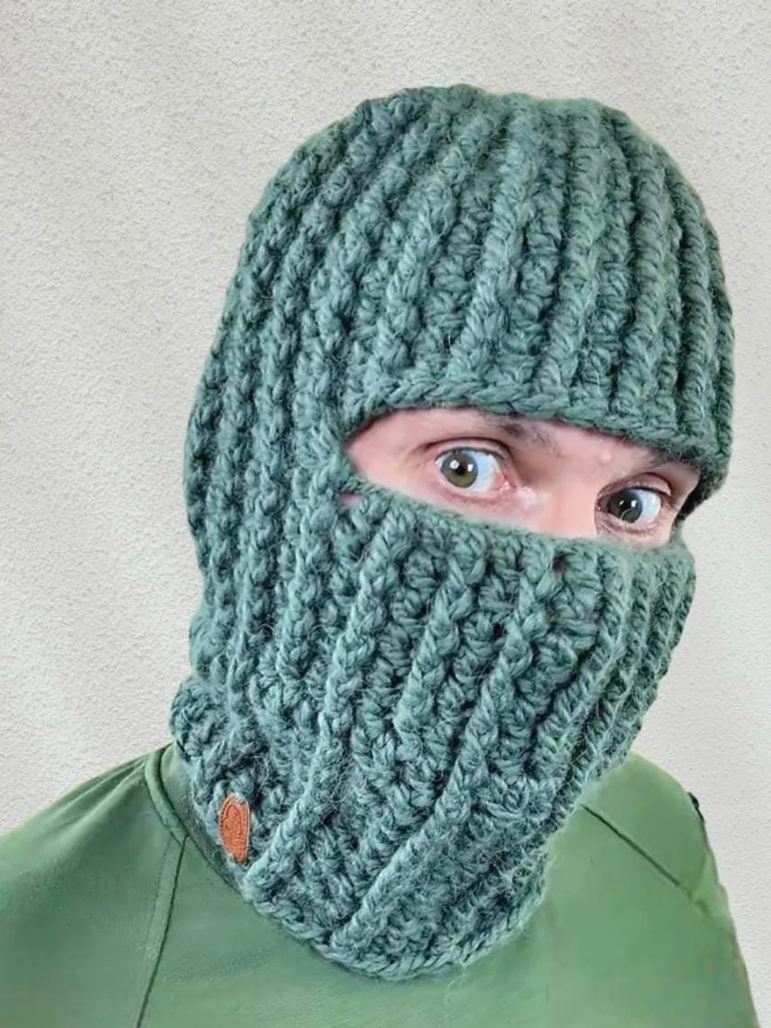 Crochet Wool Alpaca Balaclava, Unisex Full Face Winter Headgear