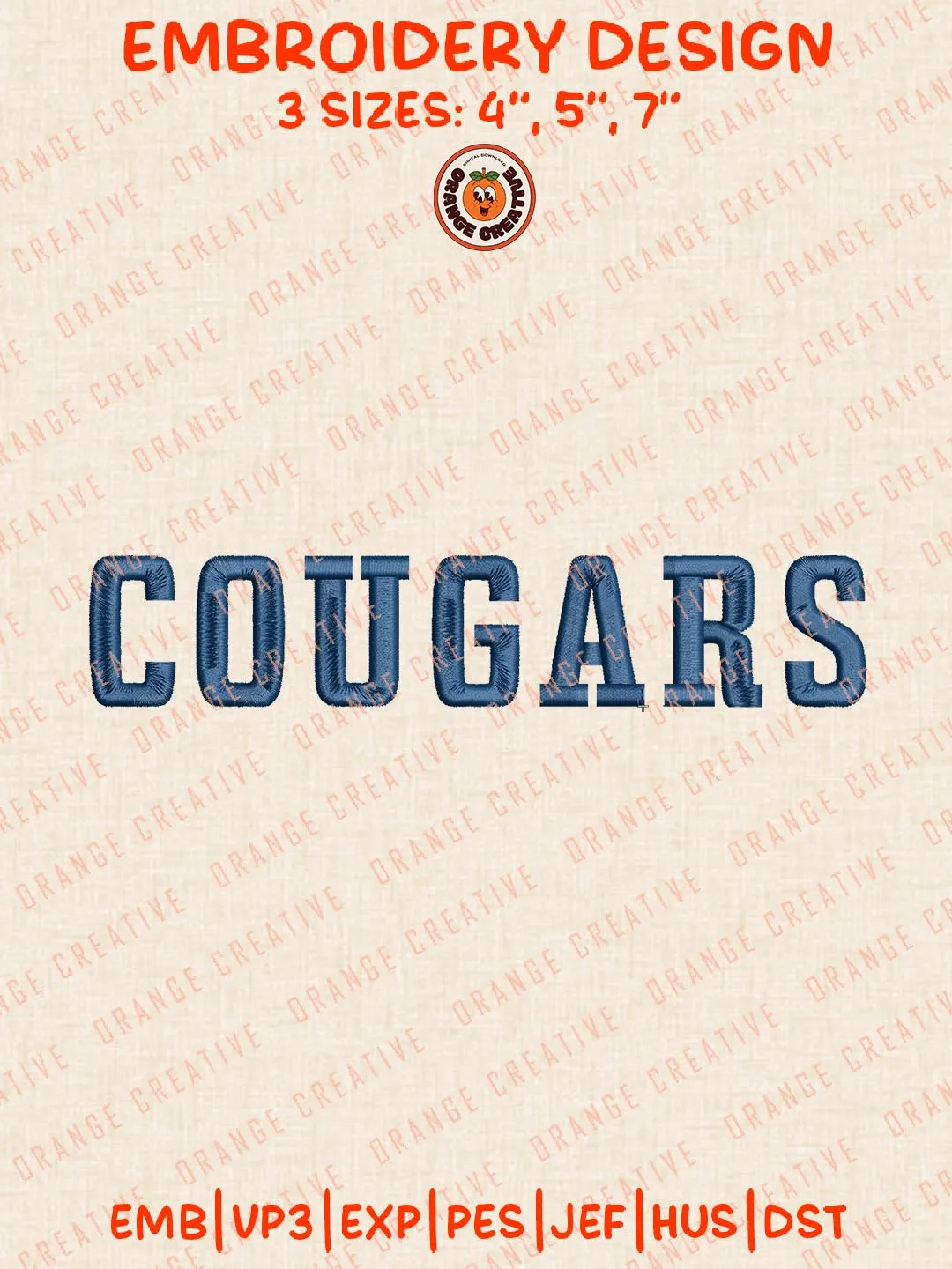 Cougars Text Embroidery Design, NCAA BYU Cougars Team Logo Embroidery Design, Machine Embroidery Design File, 4 Sizes, Custom Size, Digital Download