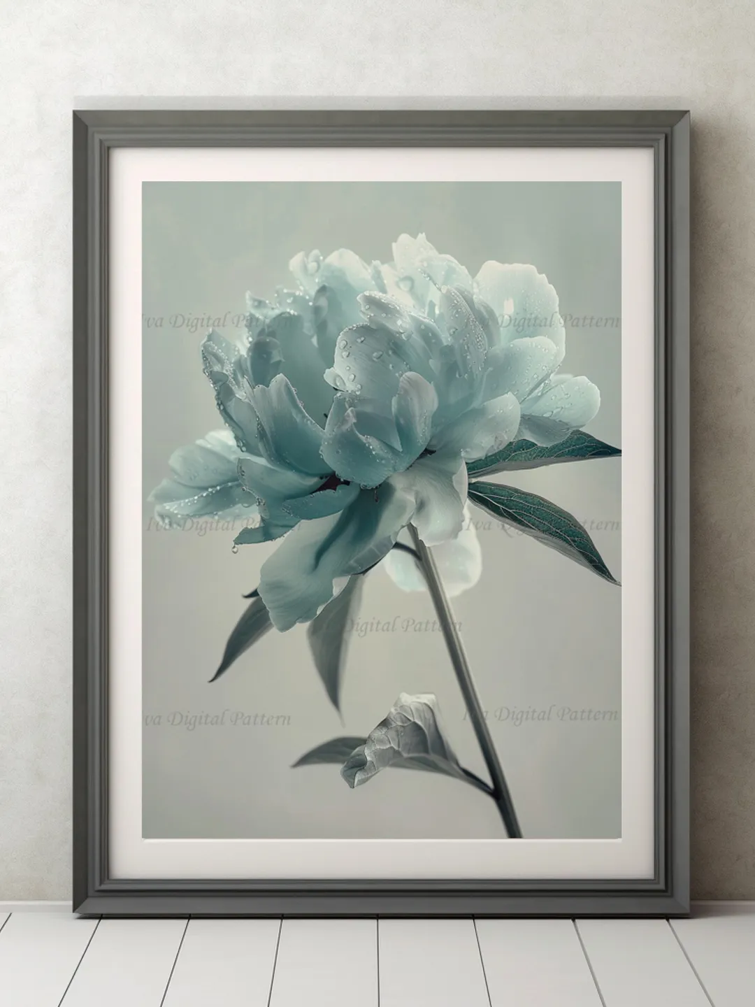 Digital Blue Flower Peony Art Print Abstractionism  , Modern Wall Art Decor, Digital Prints, Instant Download AI