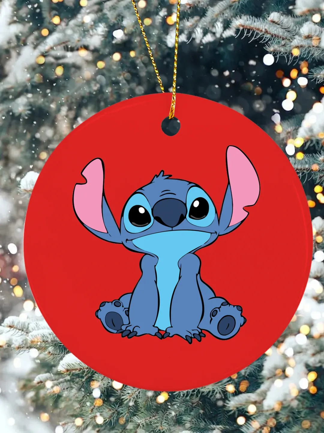 With Stitch Christmas Ceramic Ornament