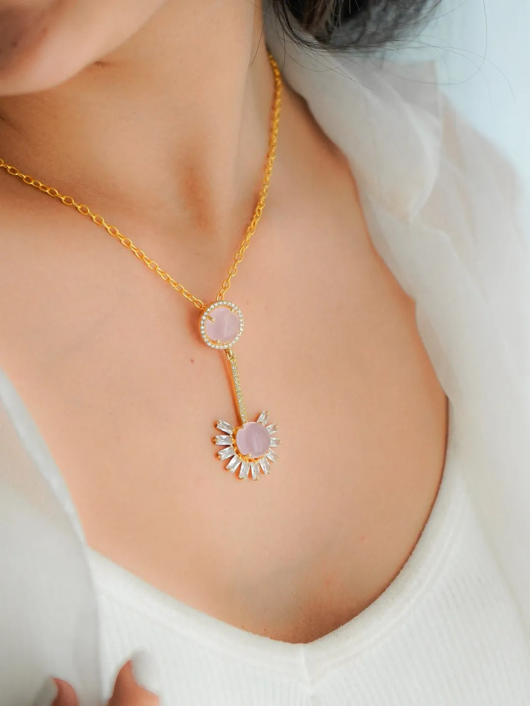 Pink Chalcedony Necklace, 925 Silver Necklace, Gemstone Jewelry, CZ Pendant, Layering Necklace, Chalcedony Pendant, Bridesmaids Gift Jewelry