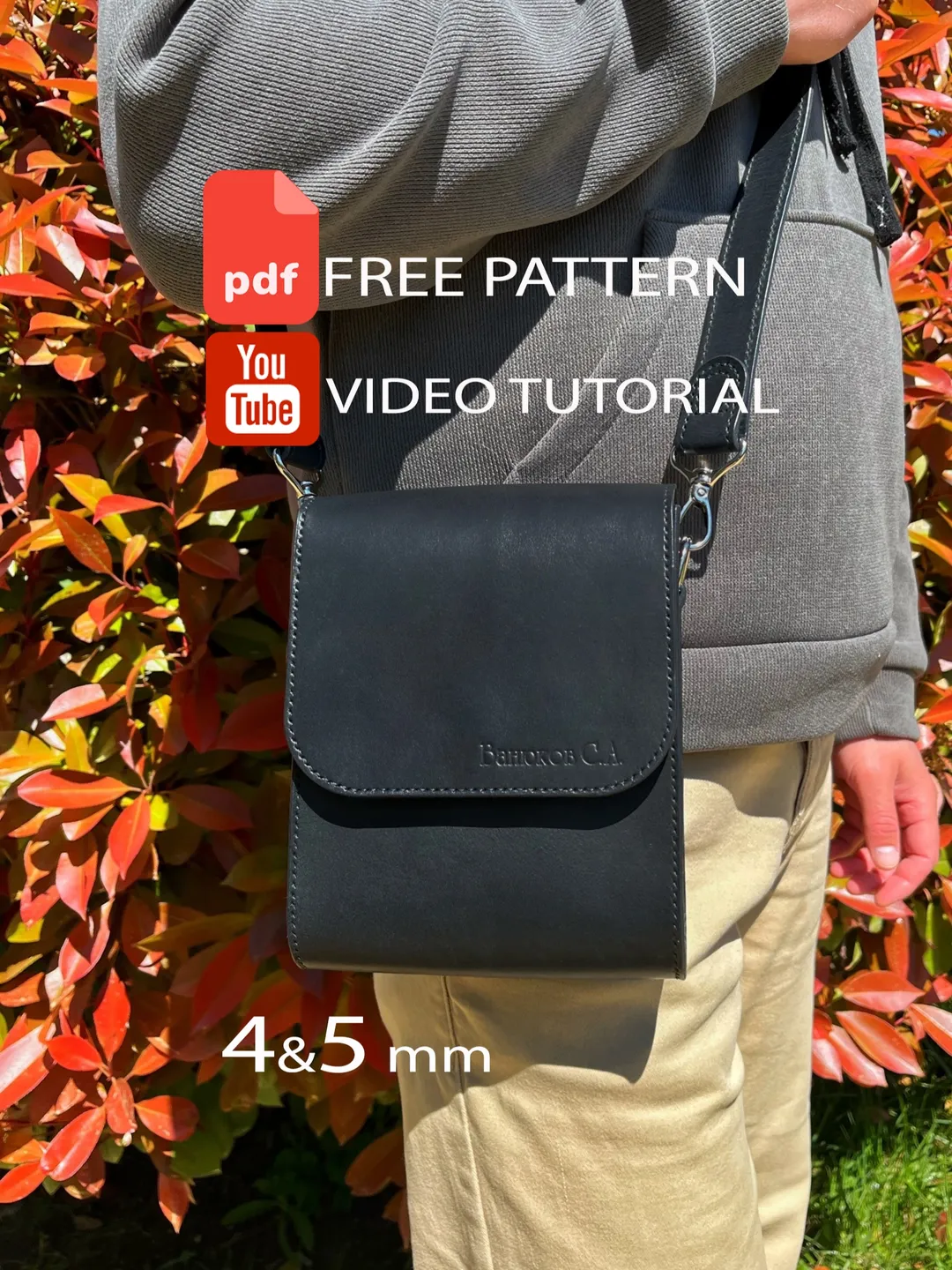 Free PDF Pattern Men's crossbody bag - Download PDF & video TUTORIAL. Classic men's leather bag - pattern. Punch pitch 4 and 5 mm.