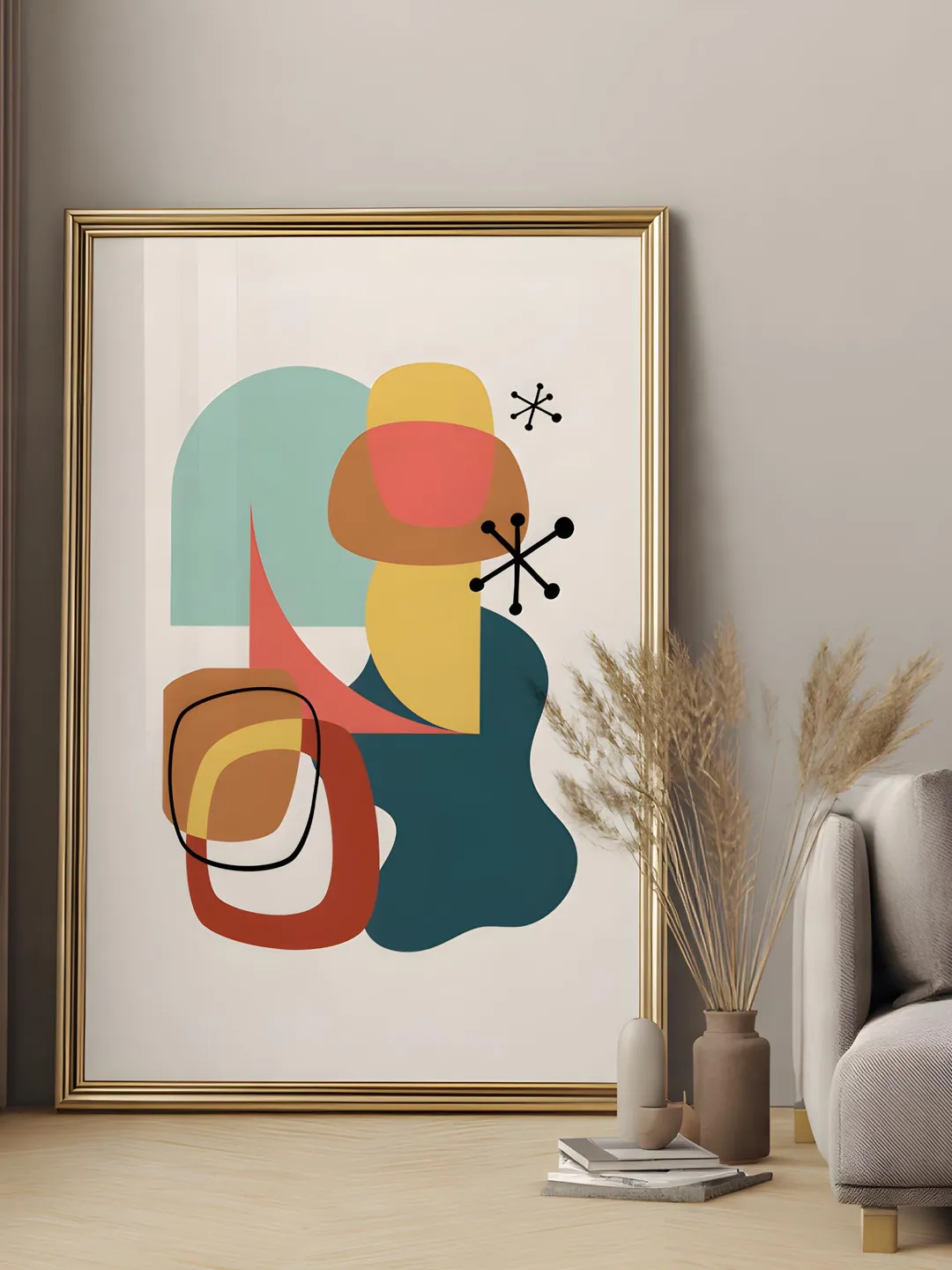 Abstract Wall Art Set of 3, Mid Century Modern Prints, Retro Geometric ...
