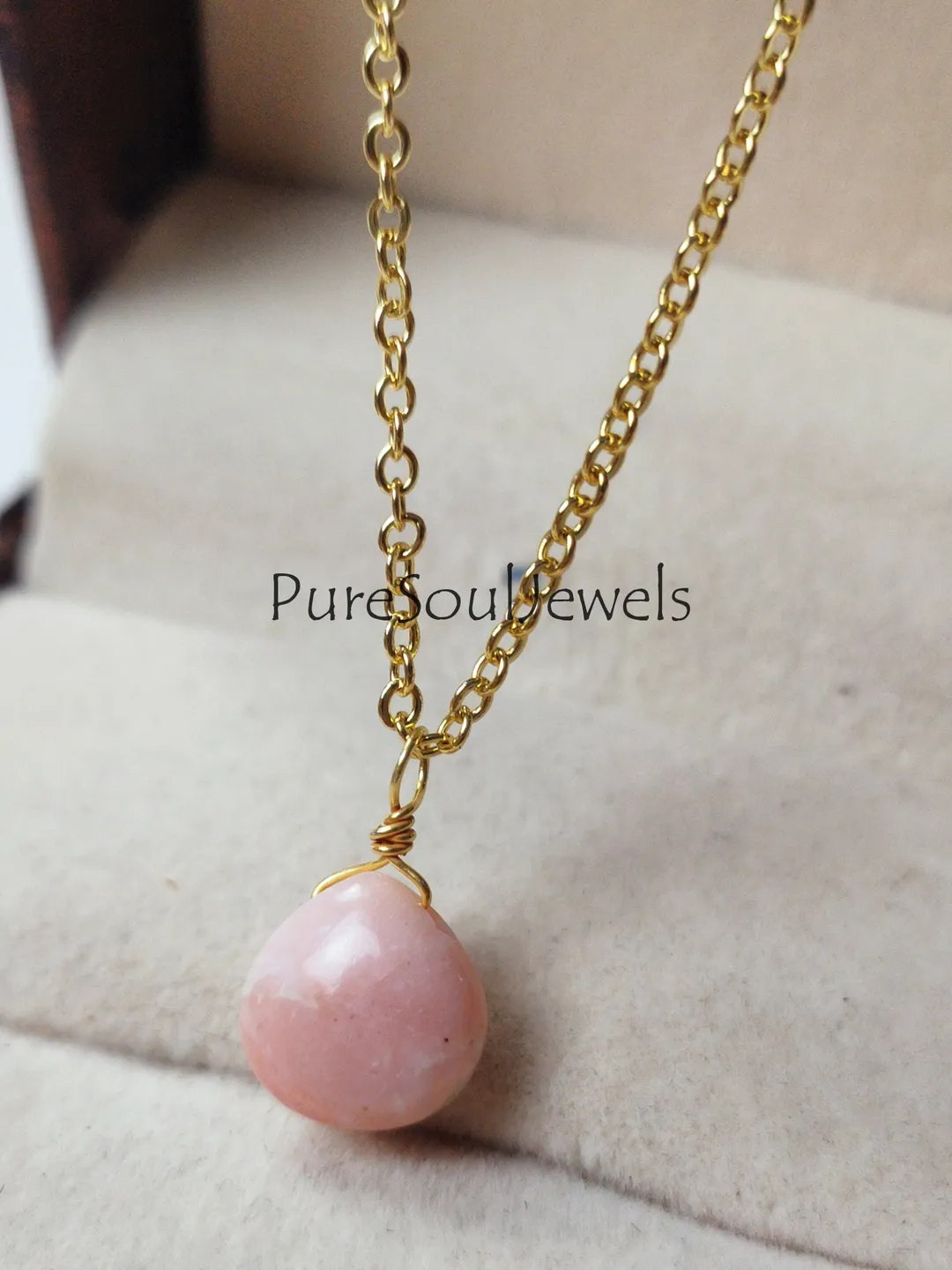 Pink Opal Heart Necklace by Puresouljewels • Pink Gemstone Charm Necklace • Dainty Opal Jewelry • Perfect Gift for Girlfriend