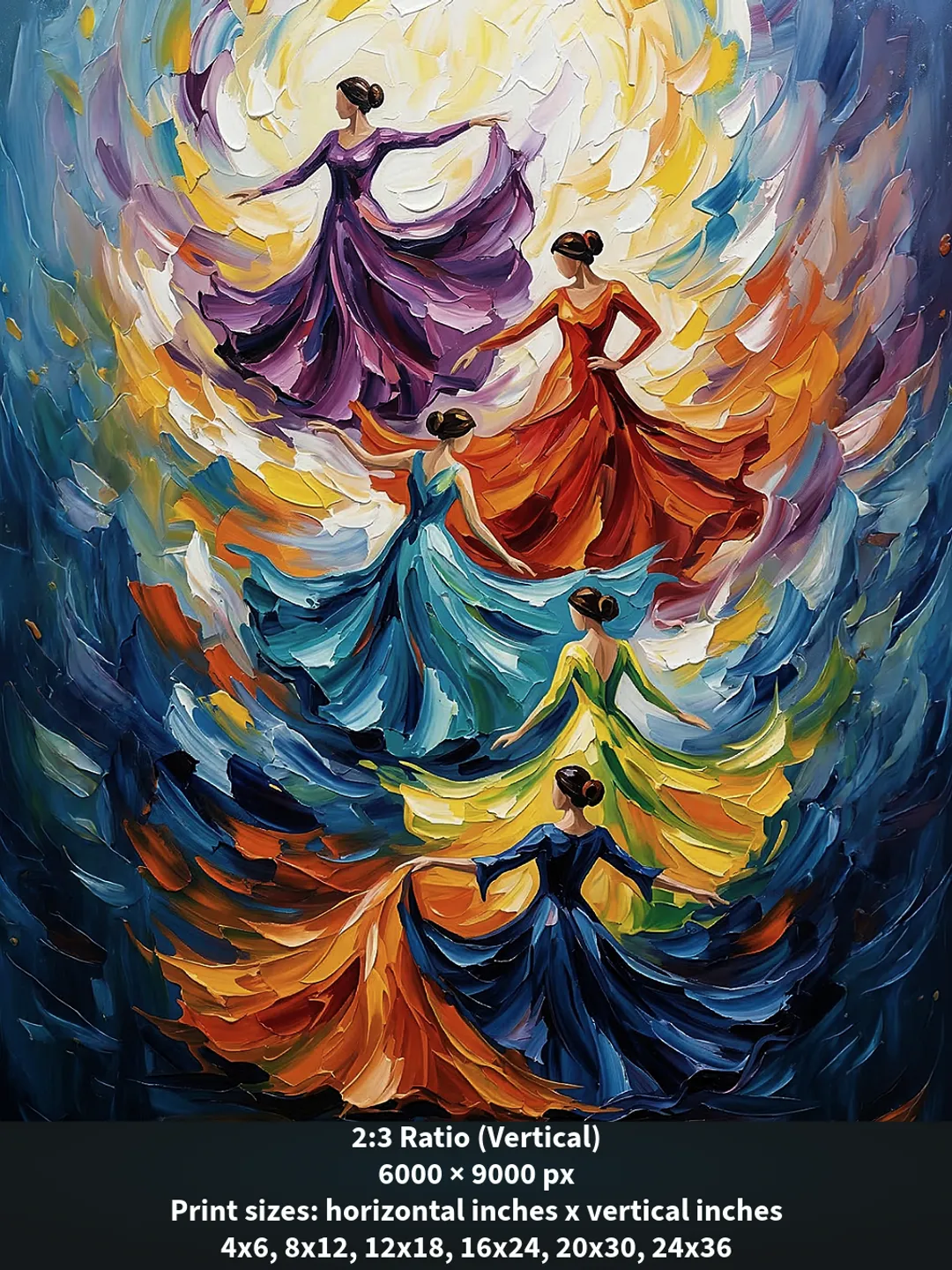 Harmony of Colors – Abstract Dancing Women Oil Painting Printable Wall ...