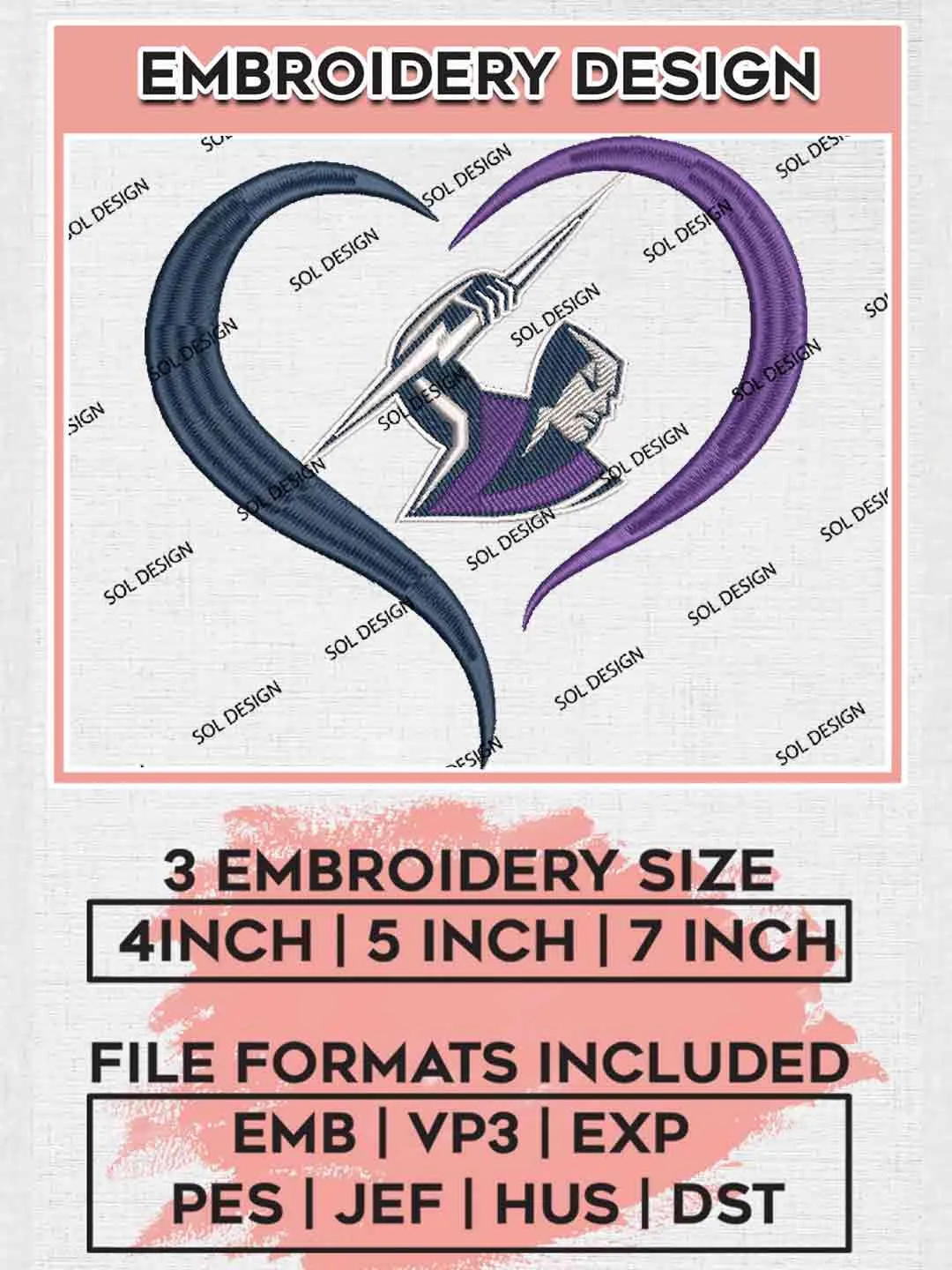 NRL Melbourne Storm Heart Embroidery Design, National Rugby League Embroidery Design, Melbourne Storm Logo Embroidery Design,NRL Machine Embroidery Digitized Pes File,3 Sizes, Instant Download