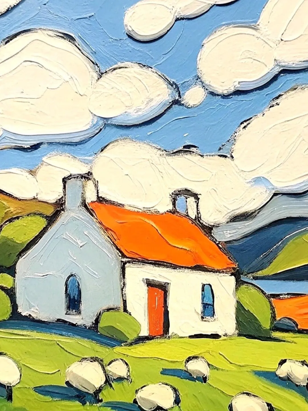 Ireland Painting Irish Cottage Original Art Sheeps Painting Landscape Impasto Oil Painting Farm Impressionist Art Gift by ArtProkopaloSv