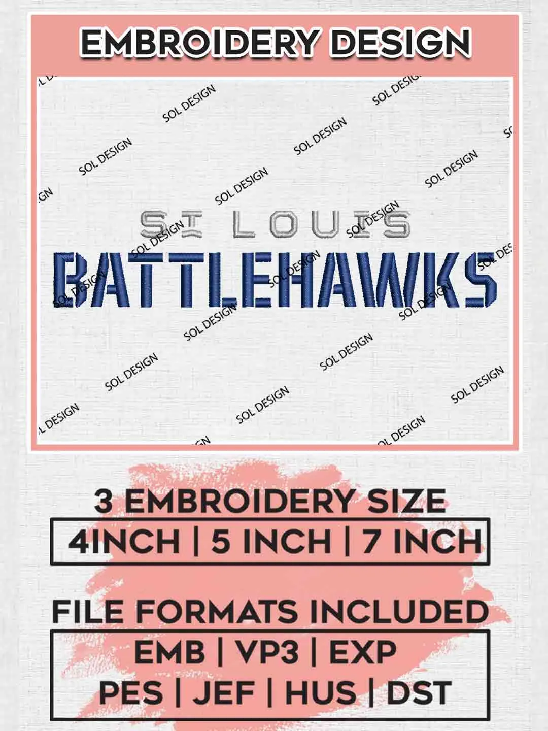 St Louis Battlehawk Wordmark Embroidery Design, UFL Football League Embroidery files, Sport Machine embroidery designs, 3 sizes, Instant Download