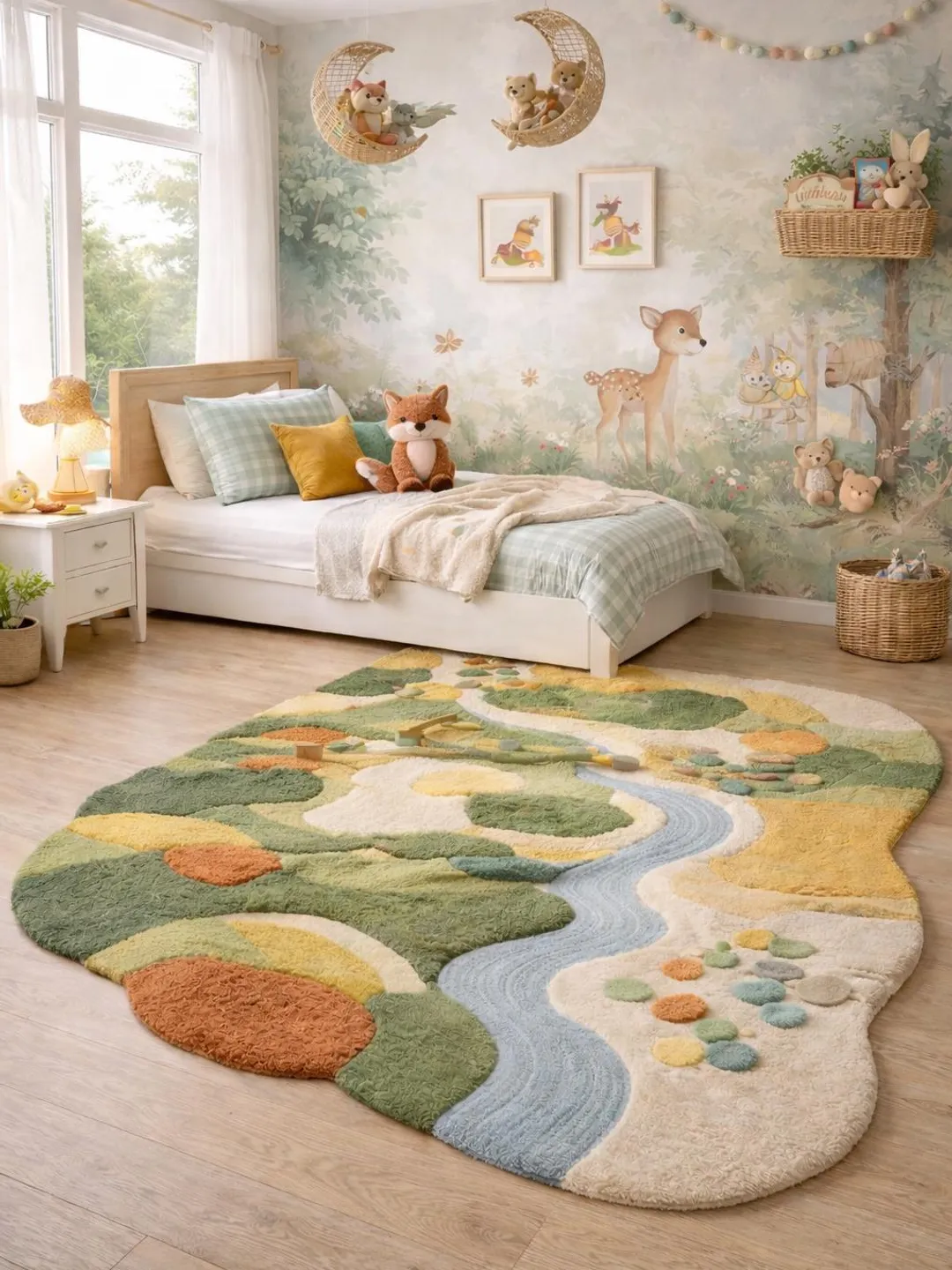 Landscape Rug Tuft Kids Nature Play Rug for Bedroom, Soft Tufted Landscape Rug with River ...