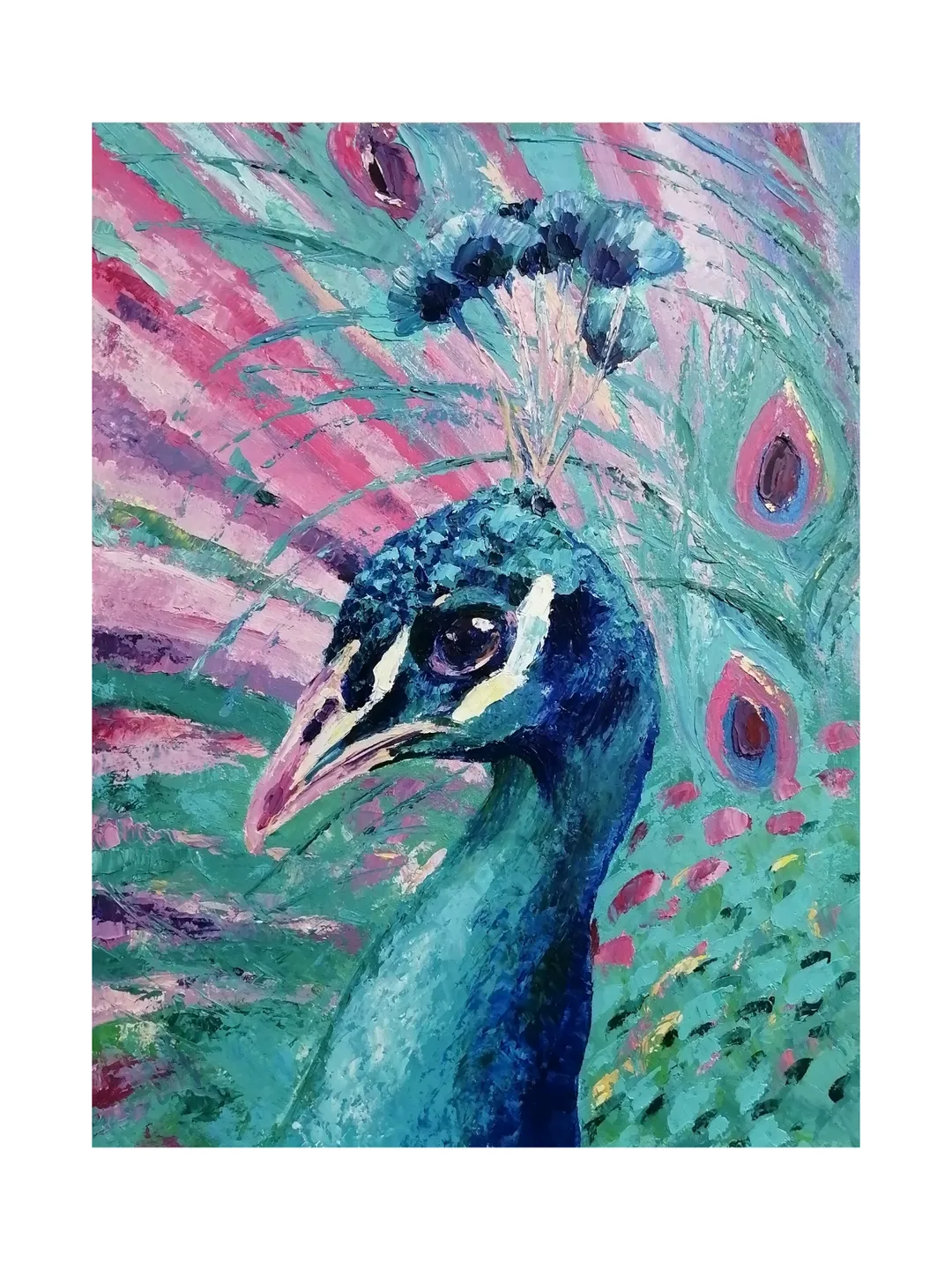 Peacock Original Oil Painting Impasto Bird Artwork