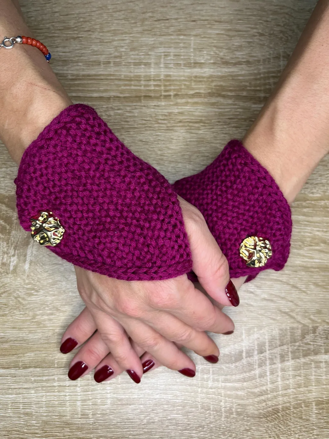 Adjustable Fingerless Gloves, Merino Wool Wrist Warmers with Buttons, Soft Yak Mittens, Hand Knitted Texting Gloves, Gift Handmade Belgium