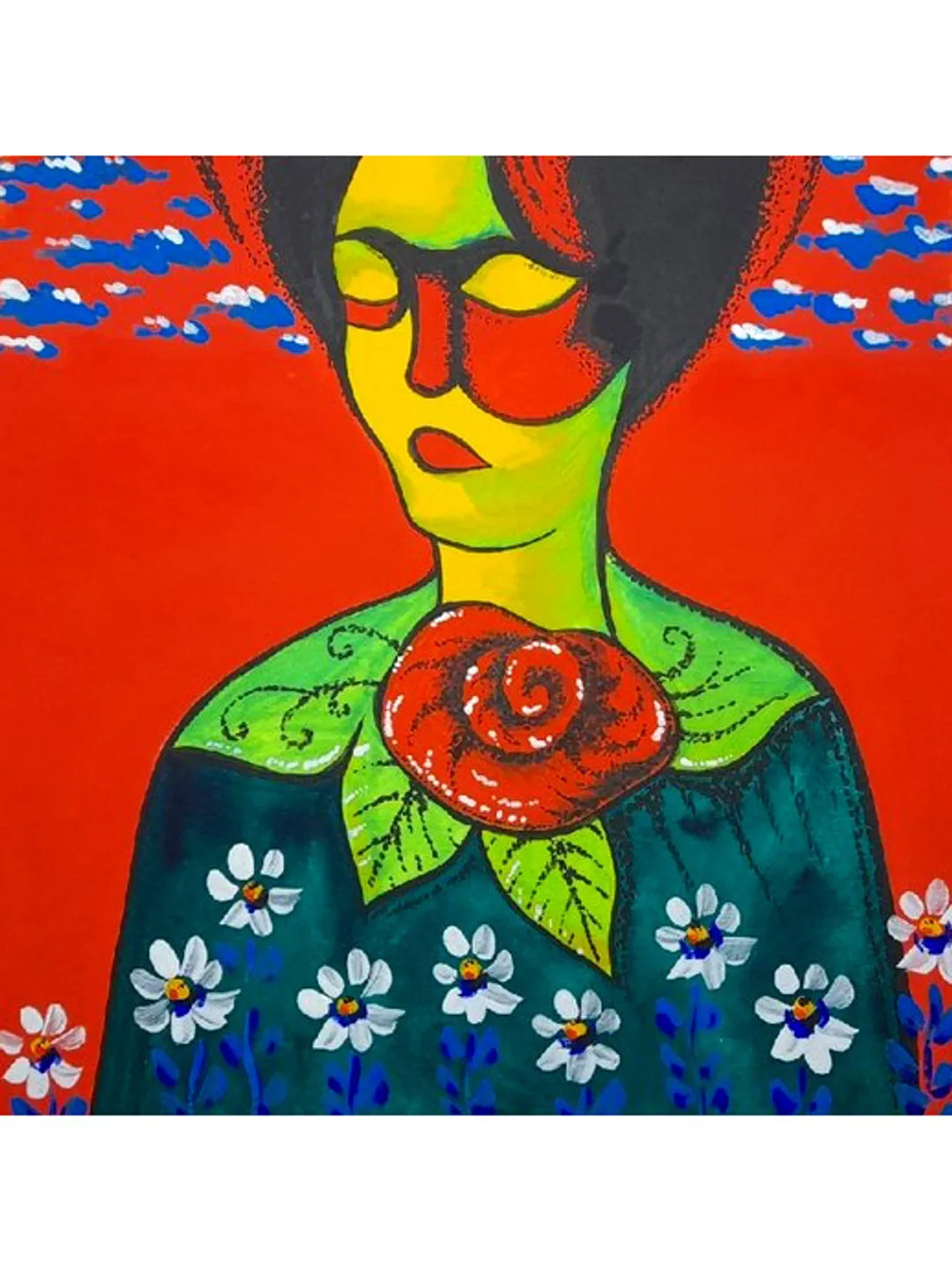 Woman Portrait Painting Figurative Original Art Female Artwork Rose Painting 8 by 8 Above Sofa Art by TatianaArtShop