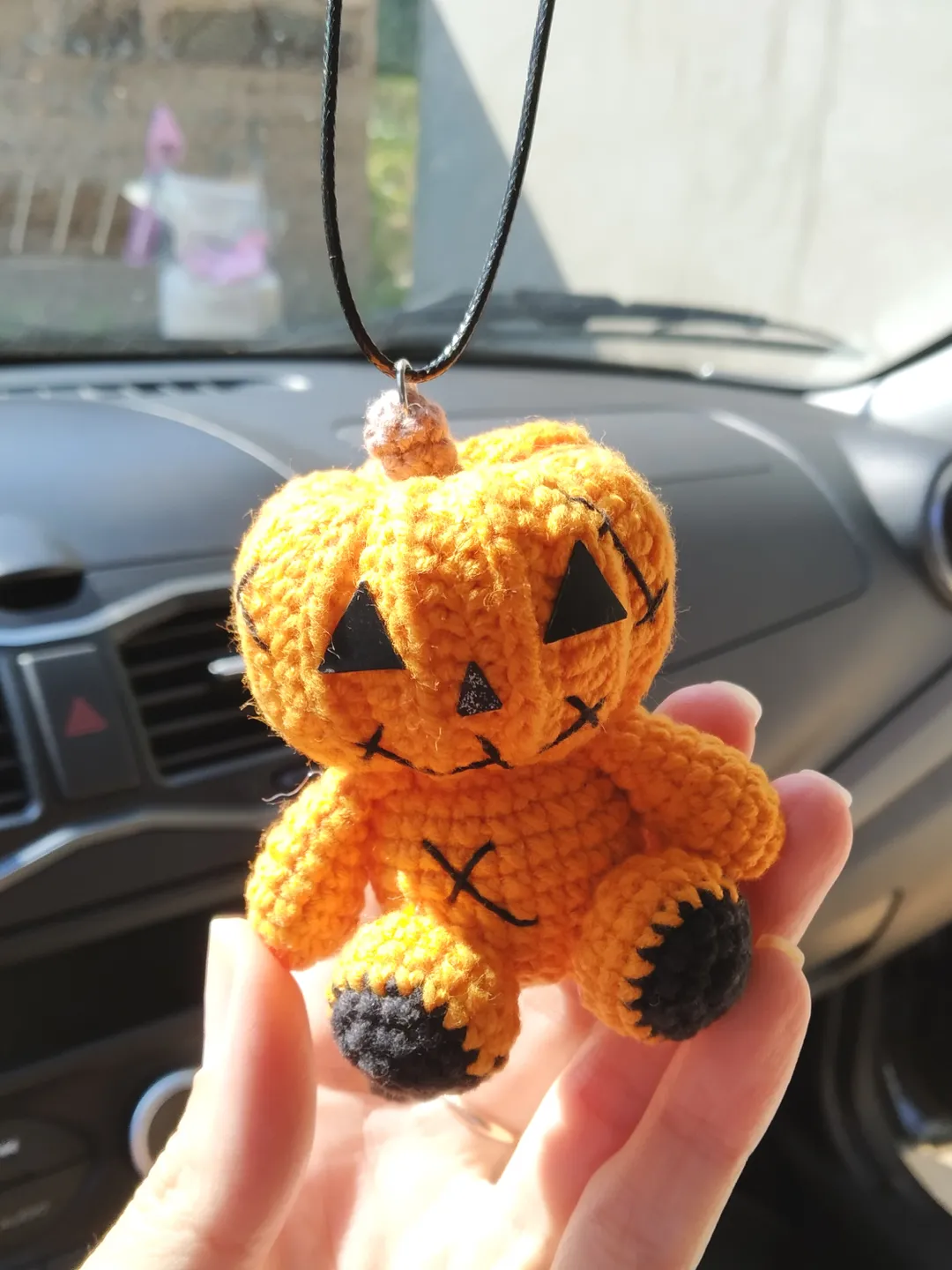 Plush Pumpkin Car Accessory, Halloween Car decor, Hanging Car interior, Rearview Mirror Keychain, Creepy Cute Plushie, stuffed pumpkin, goth car charm, kawaii car decor, gift for a guy