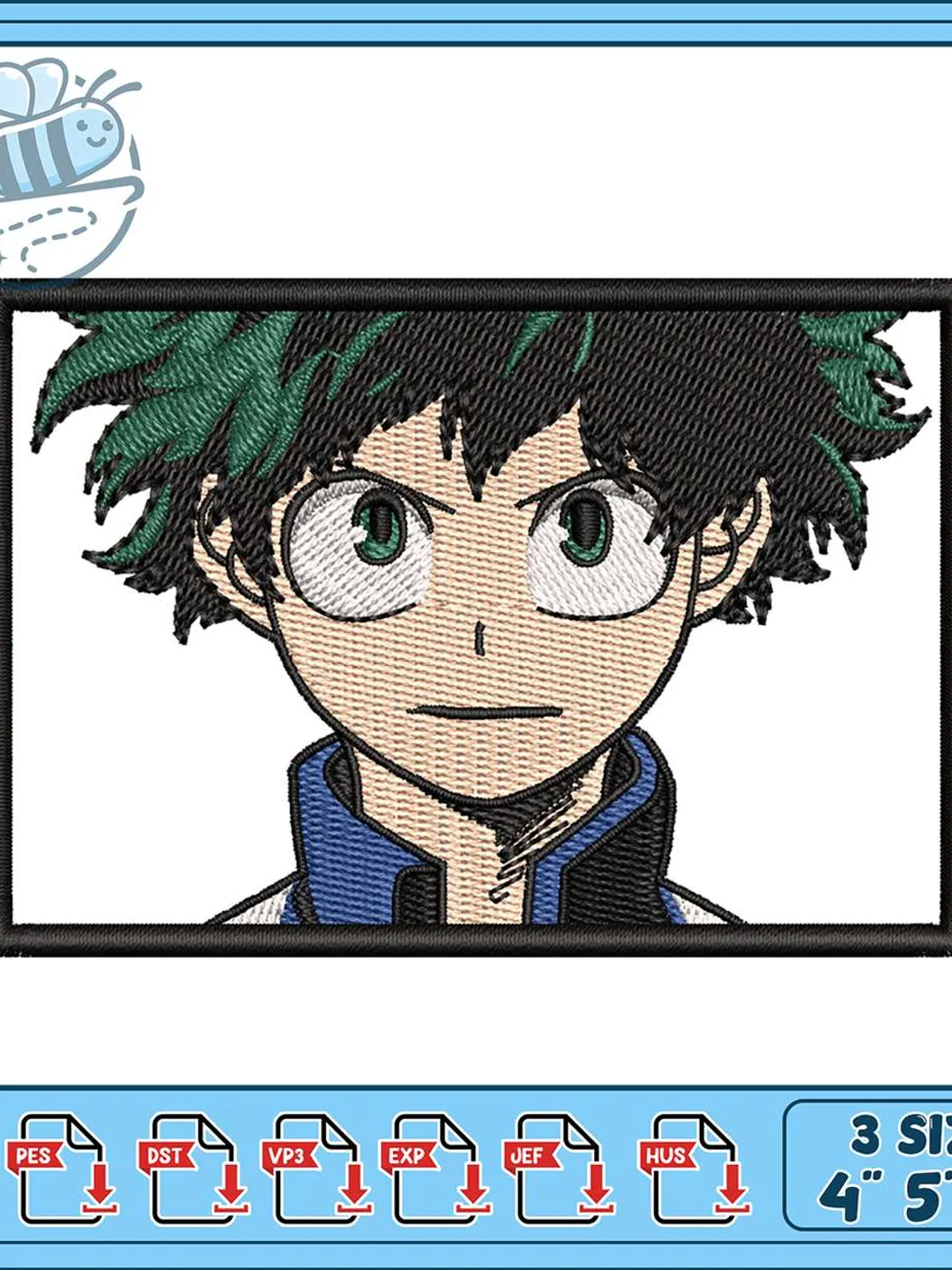 Izuku Midoriya Embroidery Design, Anime Boy Face Patch, My Hero Academia Machine Embroidery File, Deku Portrait Stitch