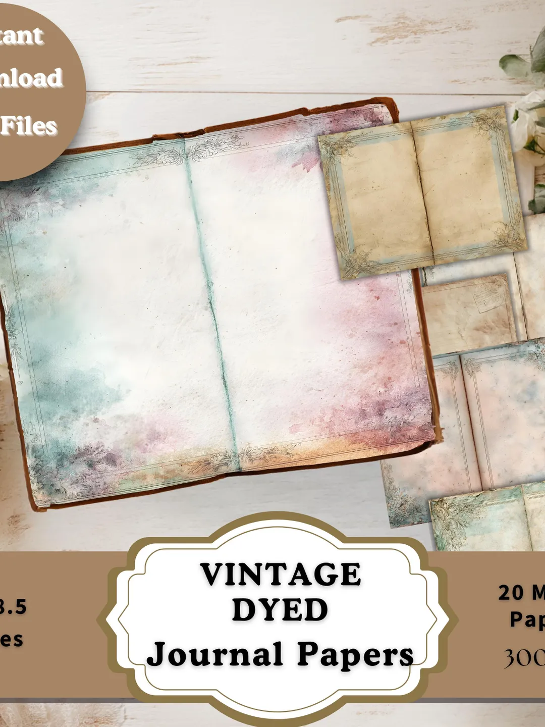 Vintage Dyed Journal Pages – 20 Landscape 11x8.5 Printable Papers for ...