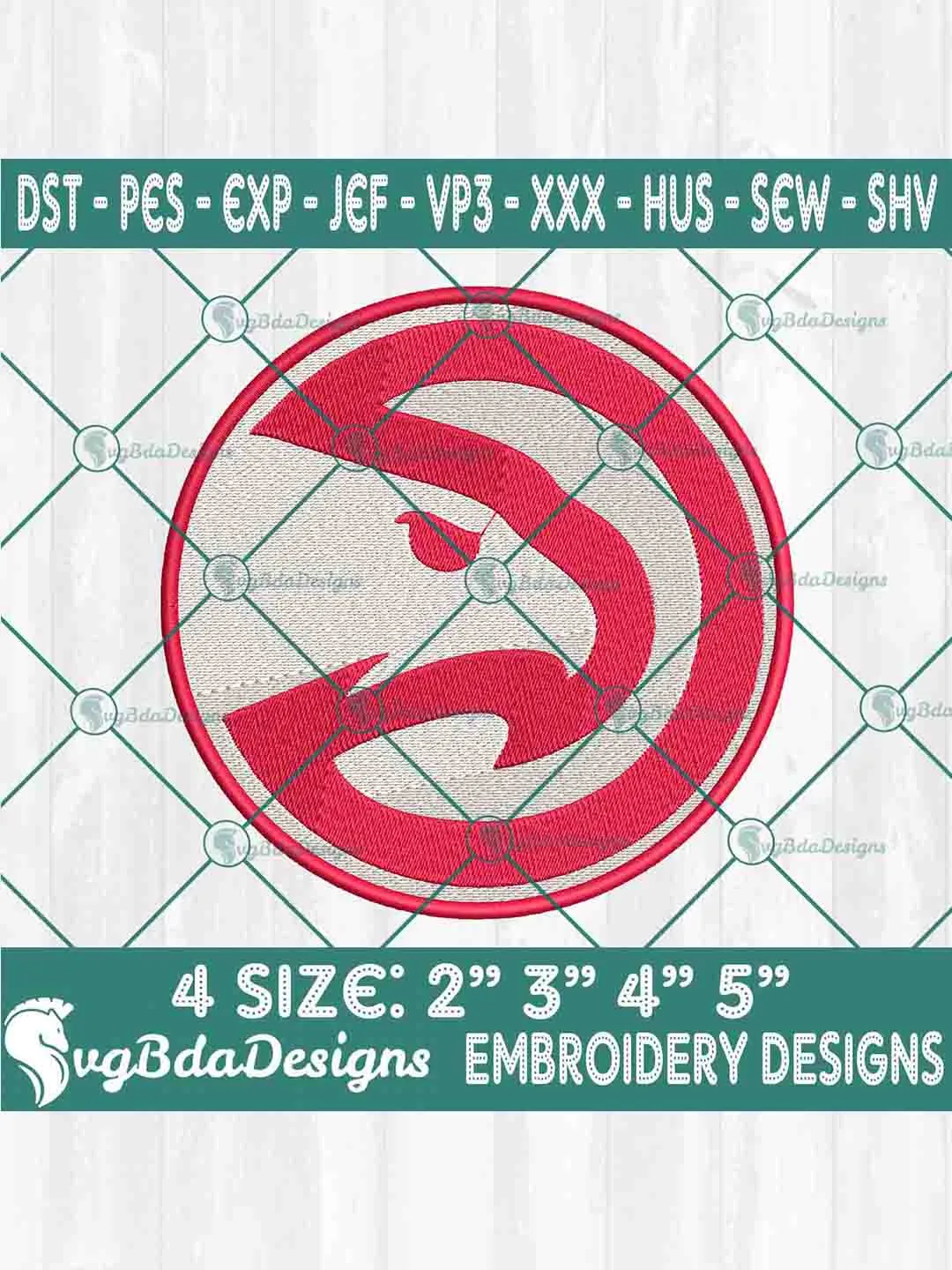 Atlanta Hawks Machine Embroidery Design, NBA Embroidery Machine Designs