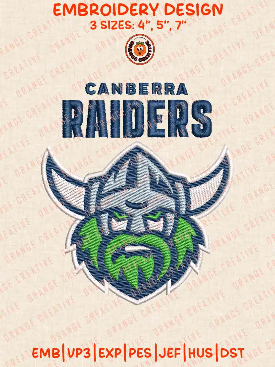 Canberra Raiders Logos Embroidery Design, NRL Team Machine Embroidery Digitized Pes File, 4 Sizes, Custom Size, Instant Download