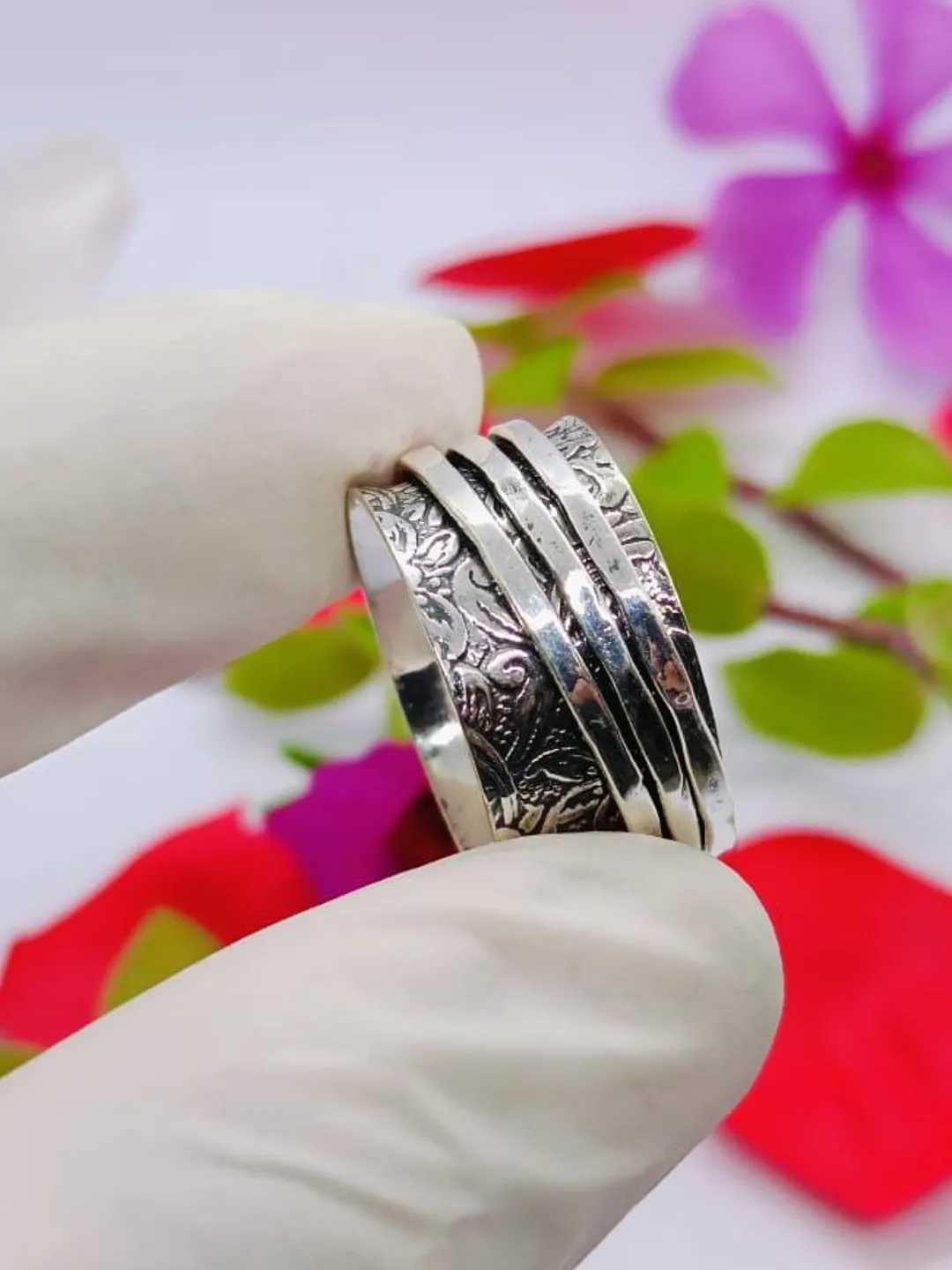 Sterling Silver Spinner Ring: Handmade Boho Meditation Anxiety Ring