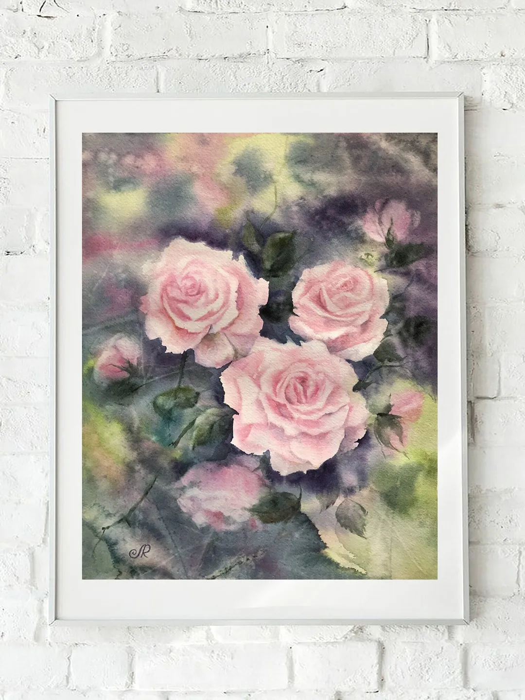 Roses Original Watercolor Painting Pink Flowers Wall Art Floral Artwork
