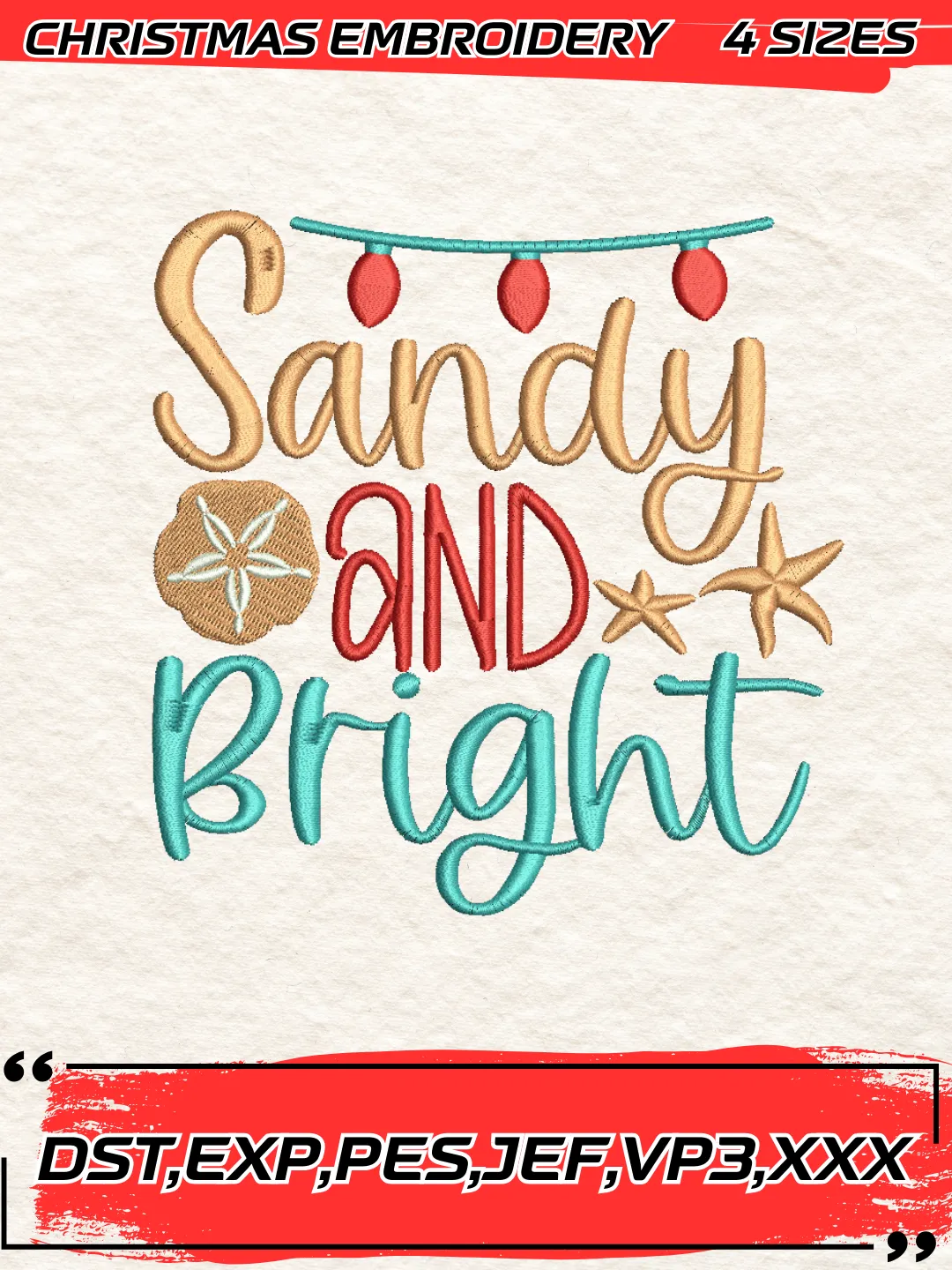 Sandy And Bright Embroidery Design,Christmas Embroidery Design,4 Sizes, Digital Download