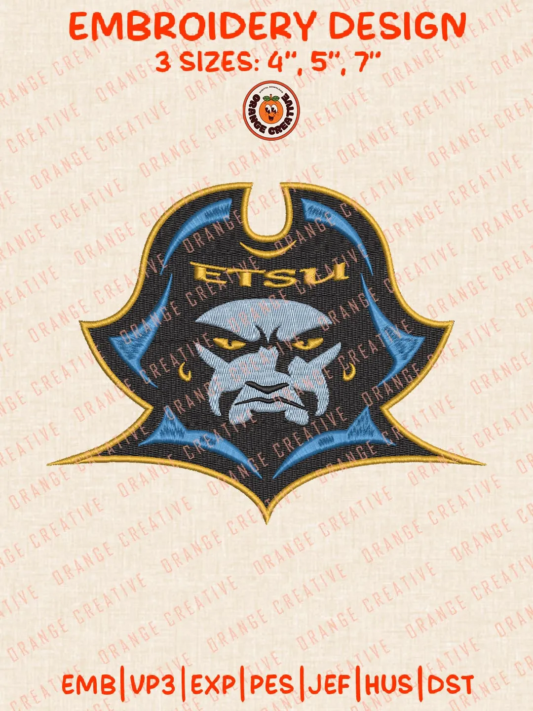 East Tennessee State Buccaneers Logo Embroidery Design, NCAA Team Embroidery Design, Machine Embroidery Design File, 4 Sizes, Digital Download