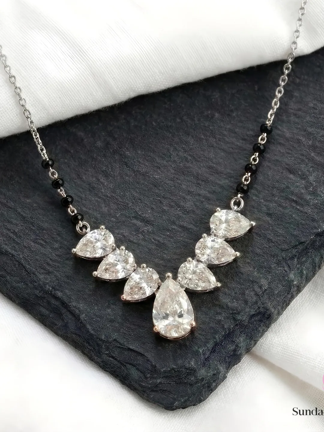 Moissanite Diamond Mangalsutra Necklace, 925 Silver, Gold Plated