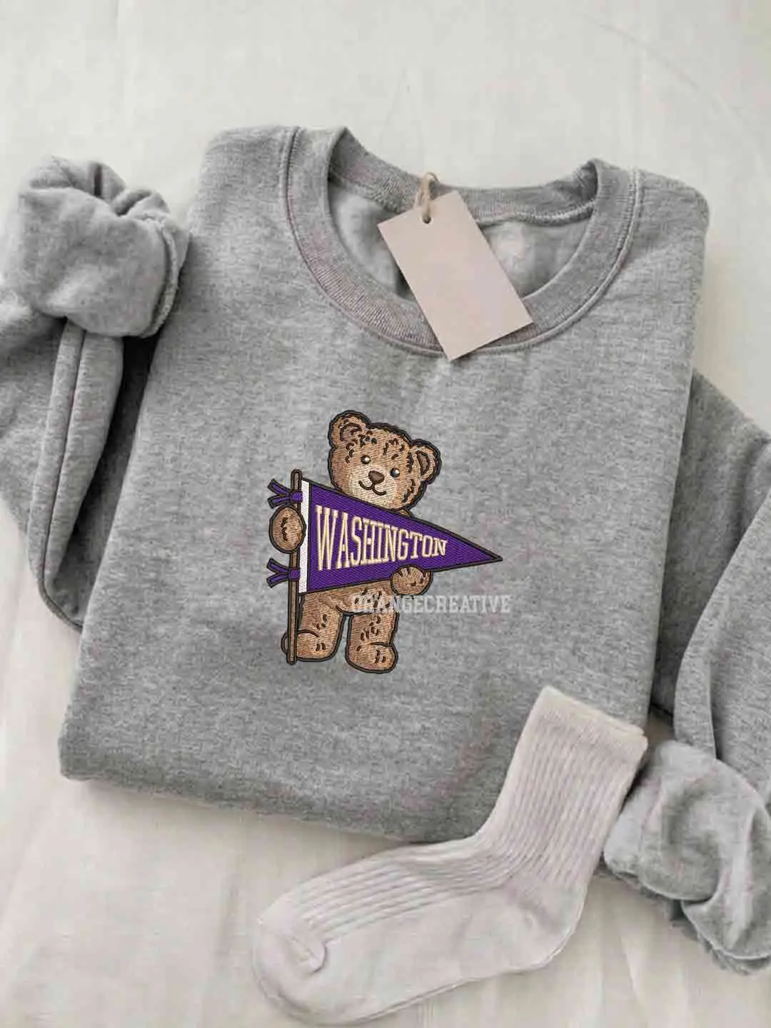 Washington Huskies Embroidered Sweatshirt, College Embroidered Crewneck, NCAA Washington Team Embroidered Shirt, Teddy Bear Sweatshirt, Gift for Collegue