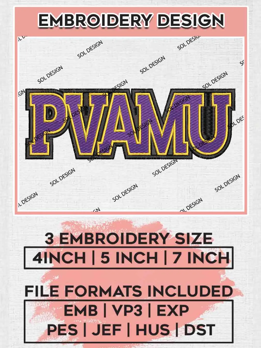 PVAMU Embroidery Design, Football Embroidery files, Sport Machine embroidery files, 3 sizes, Instant Download
