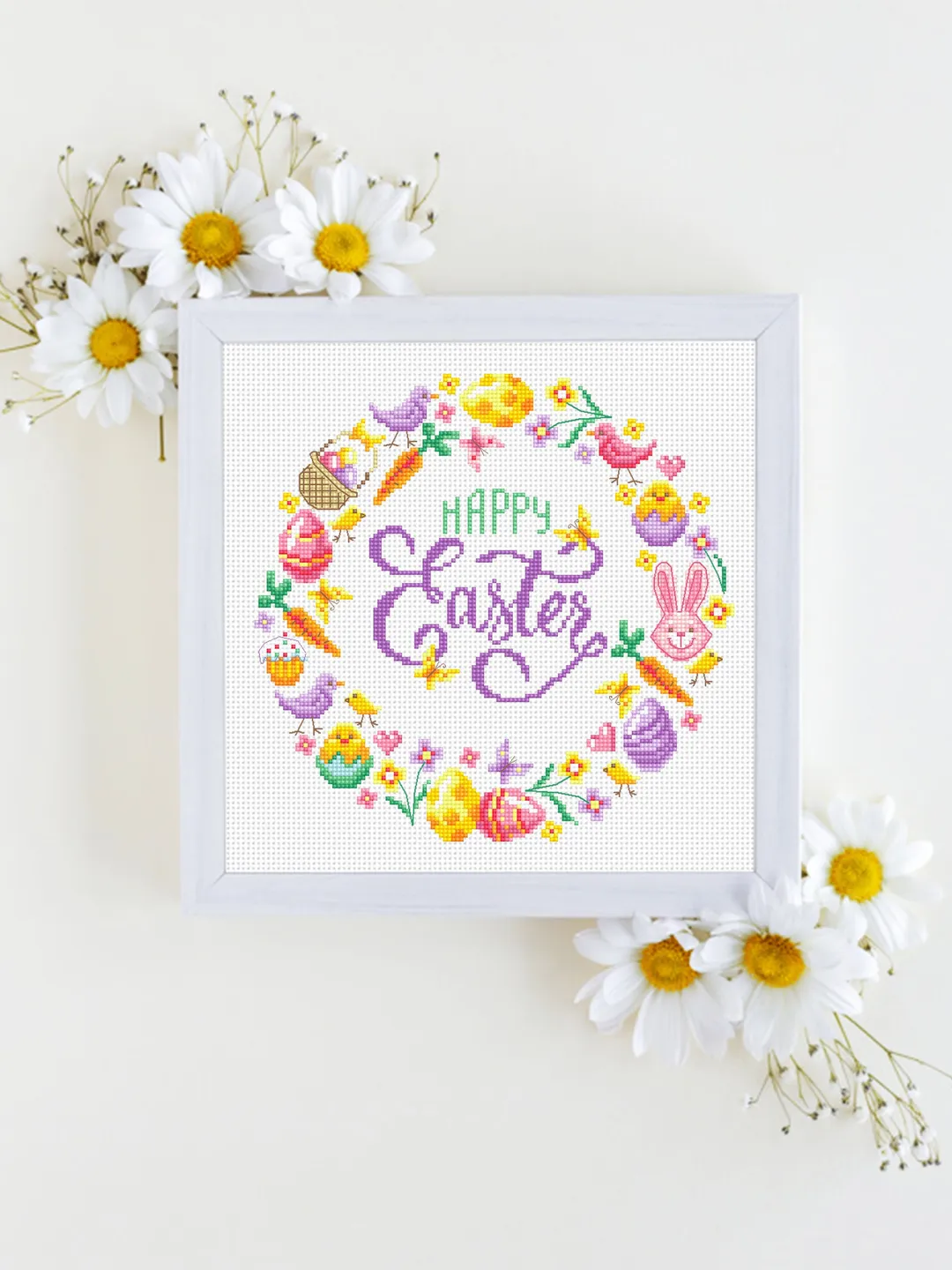 Easter wreath cross stitch pattern PDF download Happy Easter cross ...