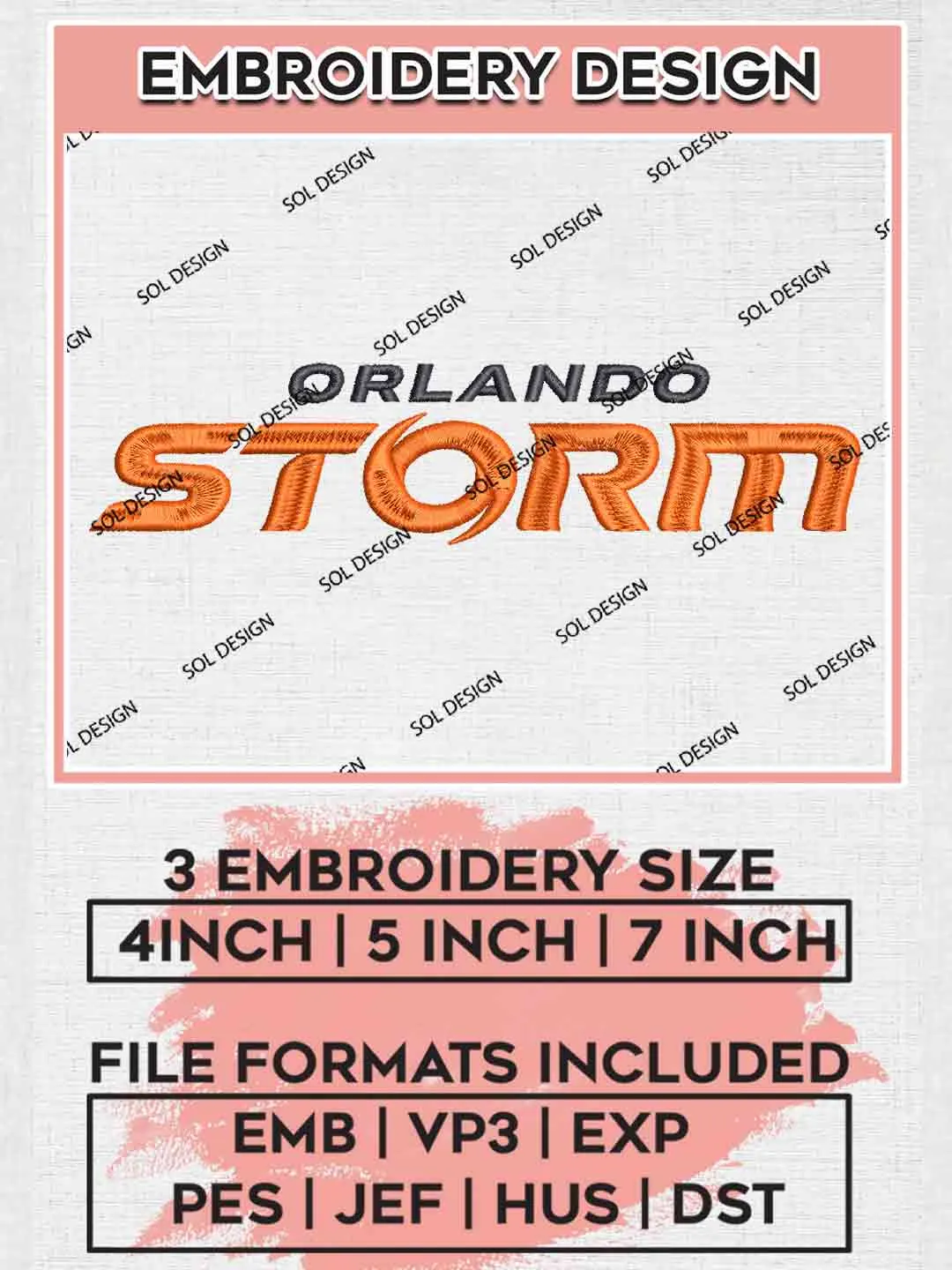 Orlando Storm Wordmark Embroidery Design, Football League Embroidery files, Sport Machine embroidery designs, 3 sizes, Instant Download