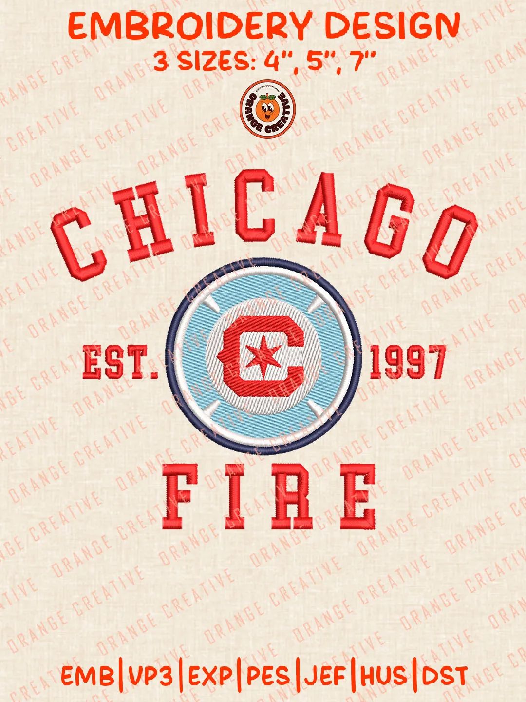 Chicago Fire FC Est 1987 Logo Embroidery Files, Chicago Fire FC Embroidery Designs, League Soccer Machine Embroidery Files, MLS Chicago Fire FC Logo Machine Embroidery, 3 sizes, Digital Download
