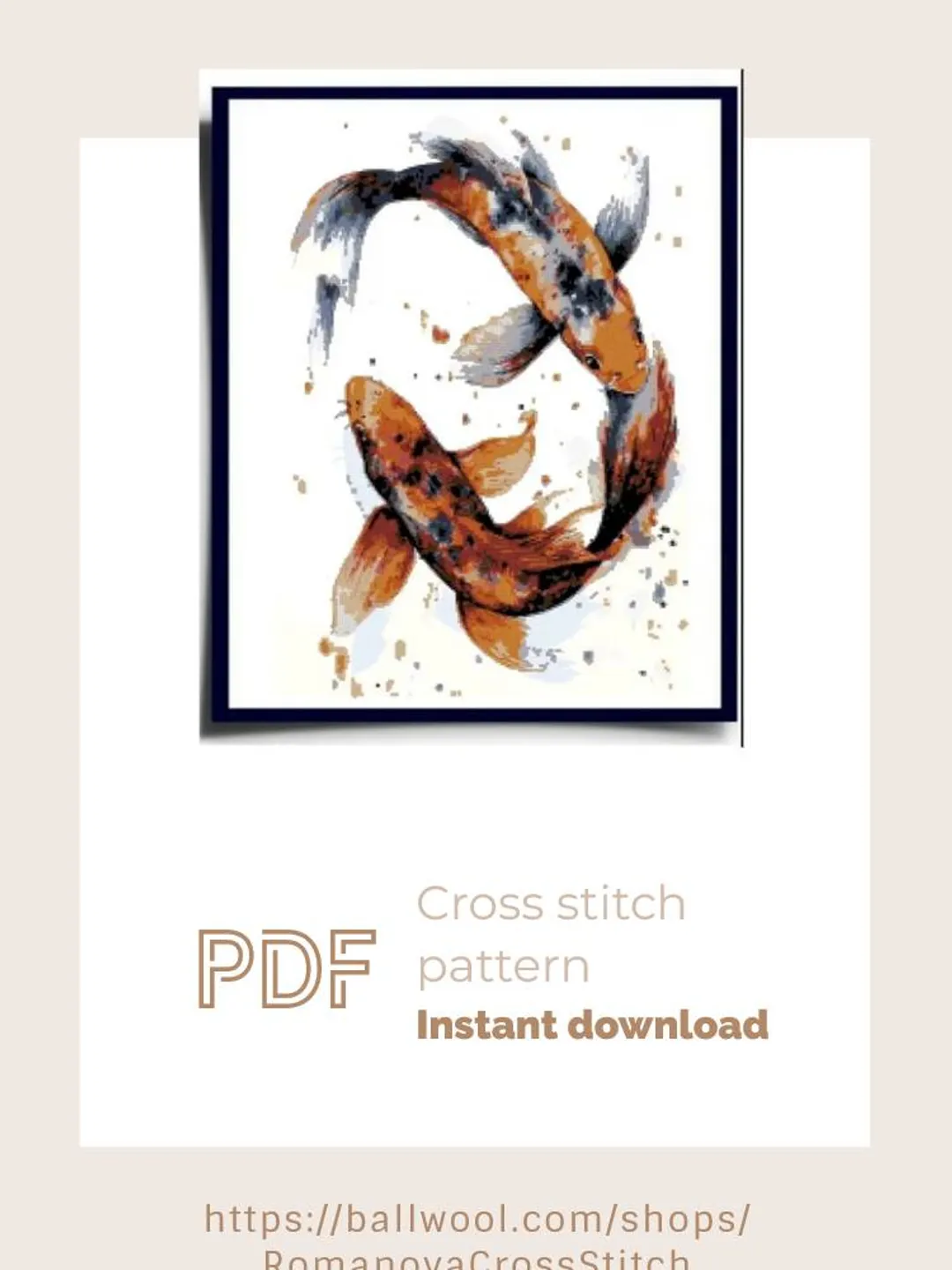 Watercolor Koi fish cross stitch PDF pattern,  carp embroidery, Instant download