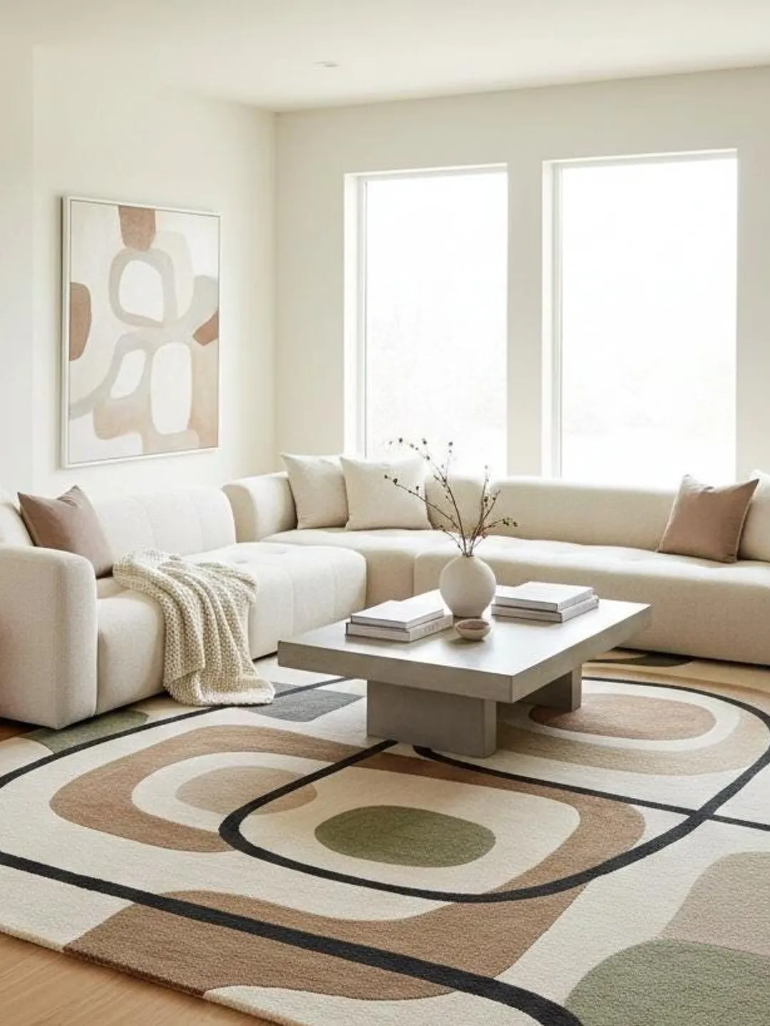 Modern Abstract Area Rug, Hand Tufted Geometric Mid Century Living Room Rug