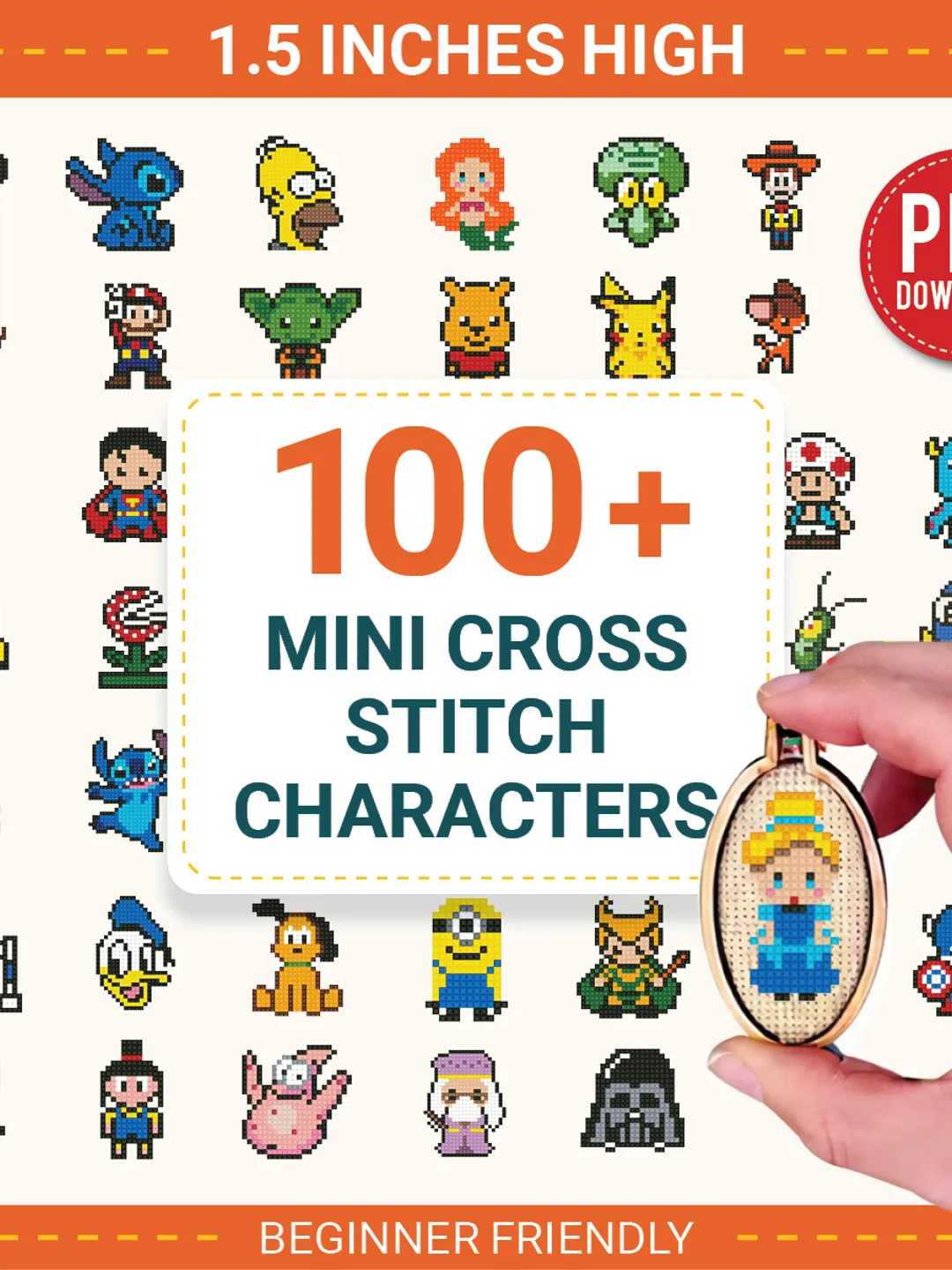 100+ Mini Characters Cross Stitch pattern, Tiny 1.5 Inch embroidery, Mini Cartoon design, Beginner Friendly, instant PDF