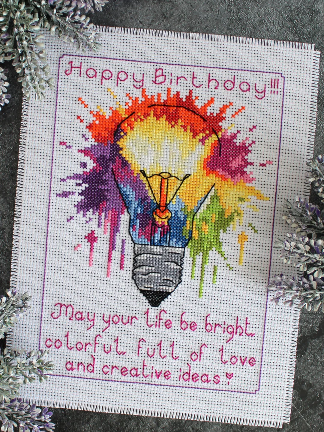 Cross stitch pattern Happy Birthday! cross stitch chart PDF, DIY birthday card idea