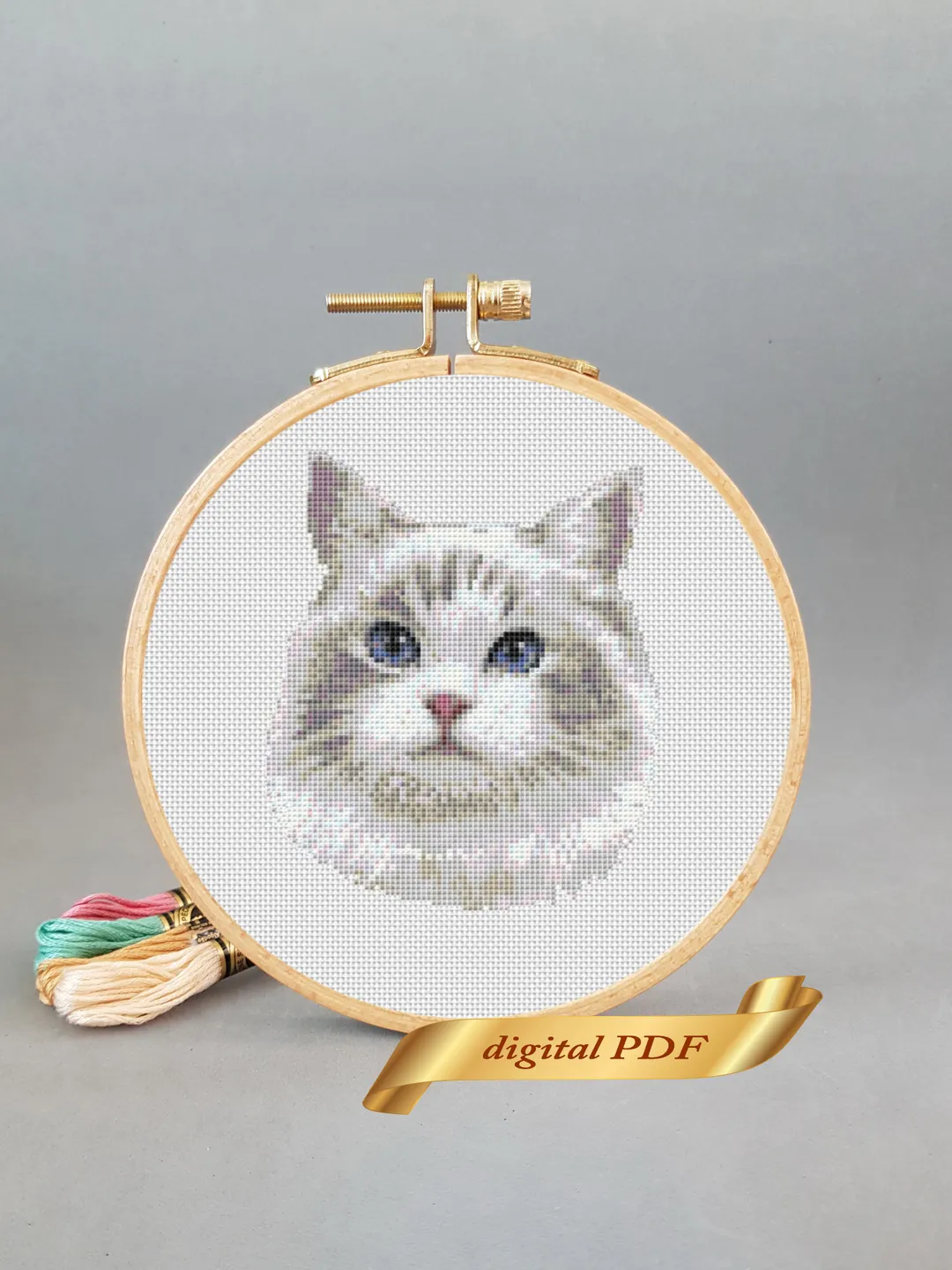 Cat pattern pdf cross stitch, pets easy embroidery DIY, art 19
