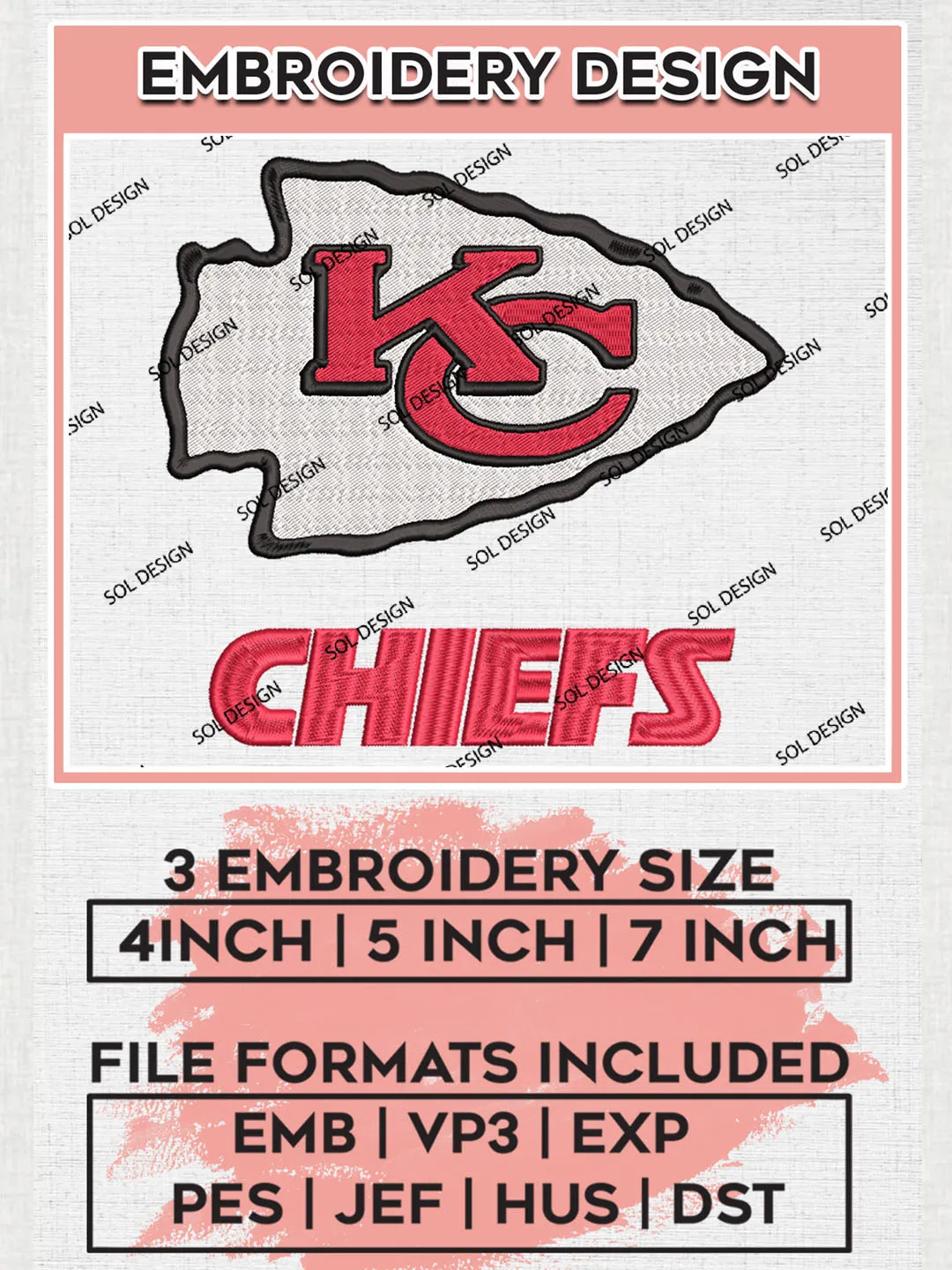 Kansas City Chiefs Football Embroidery files, Chiefs NFL Logo Embroidery files, NFL Teams, Football, Digital Download | EMB_SPORT_12