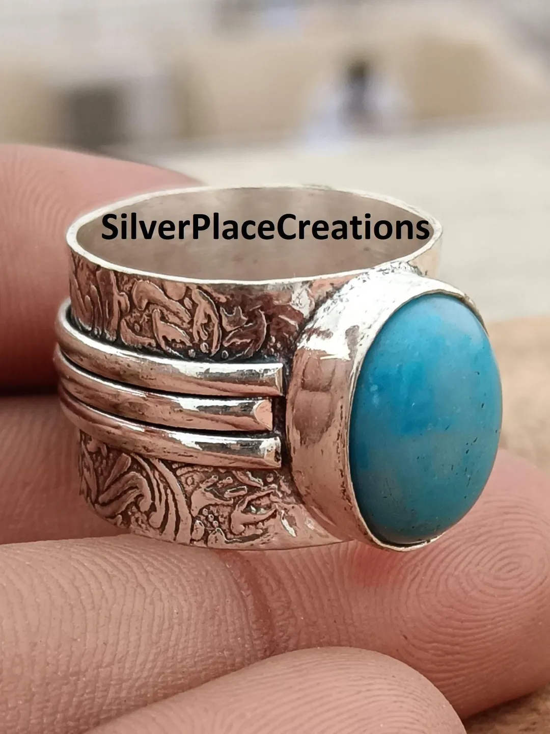 Western Indian Ring, Larimar Gemstone Ring, 925 Sterling Silver Jewelry, Meditation Ring, Spinner Band Ring, Anniversary Ring, Anxiety Ring,