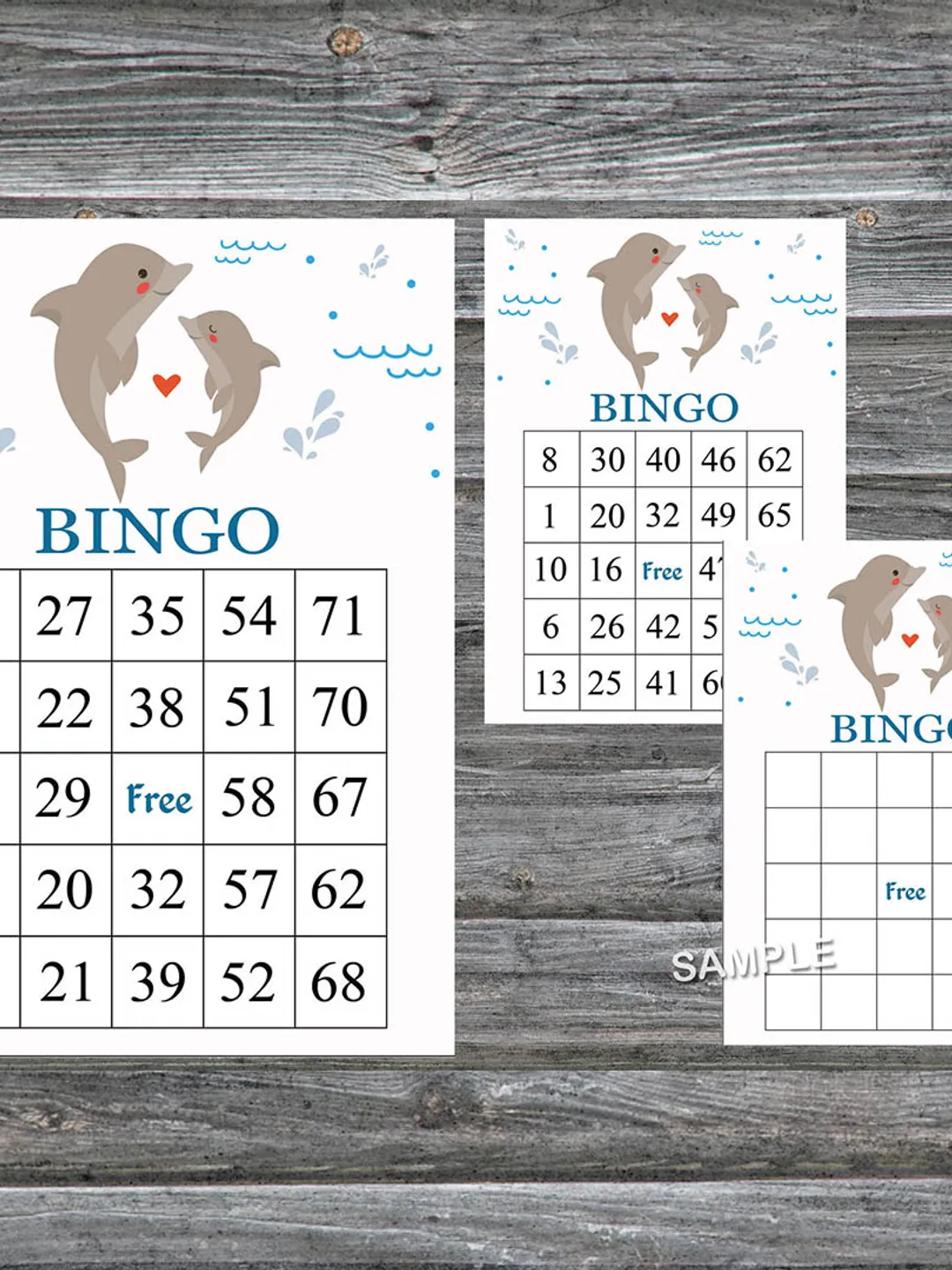 Dolphin bingo cards,Dolphin bingo game,Dolphin printable bingo cards,60 Bingo Cards,INSTANT DOWNLOAD--201