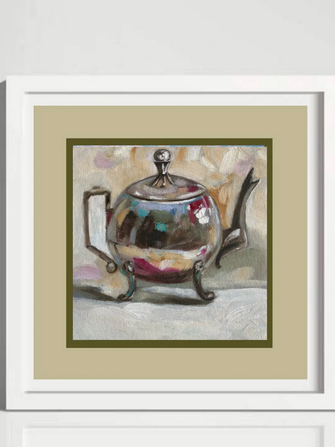 Teapot original oil painting kitchen wall art modern