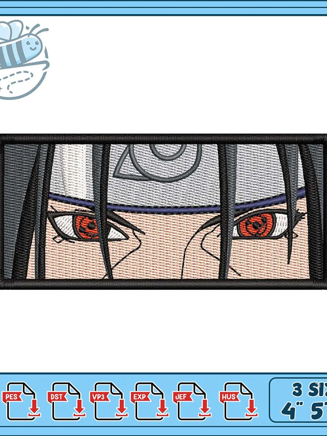 Itachi Anbu Sharingan Eyes Embroidery Design, Anime Rectangle Patch Machine Embroidery File, Naruto Character Eyes Embroidery