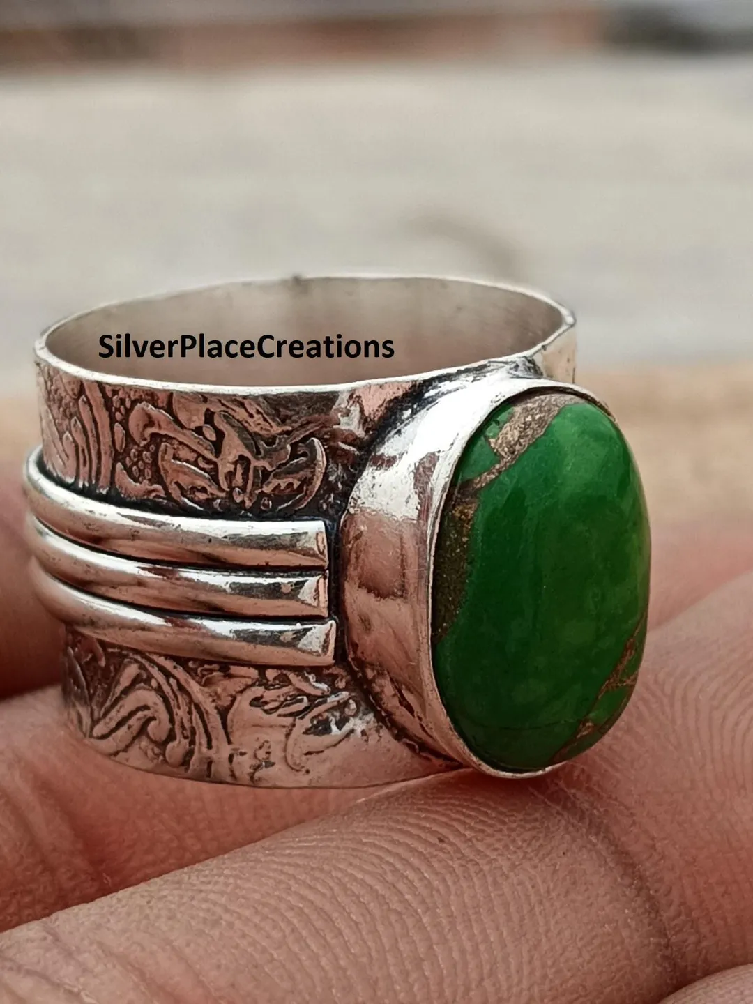 Green Copper Turquoise Ring, Solid 925 Sterling Silver Ring, Boho Ring, Engagement Ring, Beautiful Ring, Popular Ring, Woman Ring,
