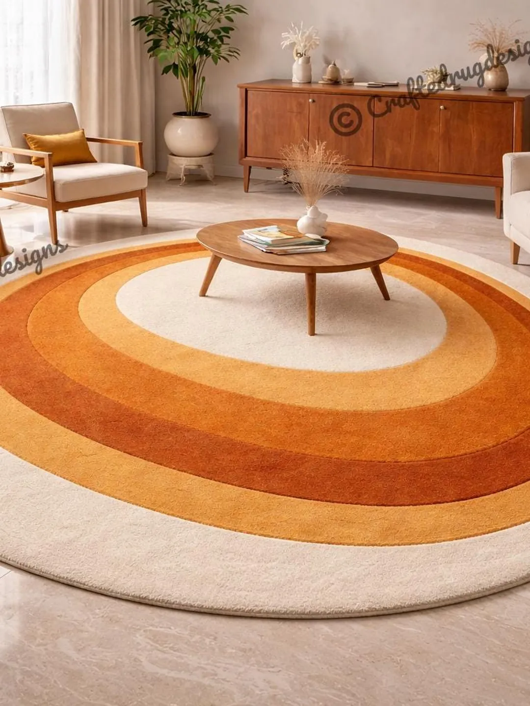 Arc Rug Retro Sunset Oval Hand Tufted Rug, Mid Century Modern Arc Pattern, Wool ...