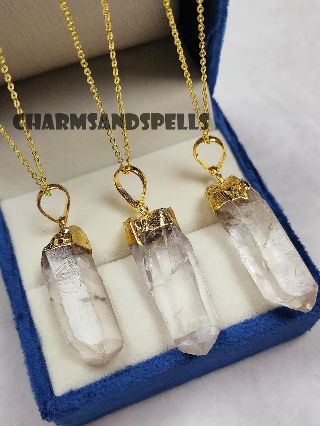Raw Clear Quartz Crystal Necklace, Gold Electroplated Pendant, Boho Jewelry