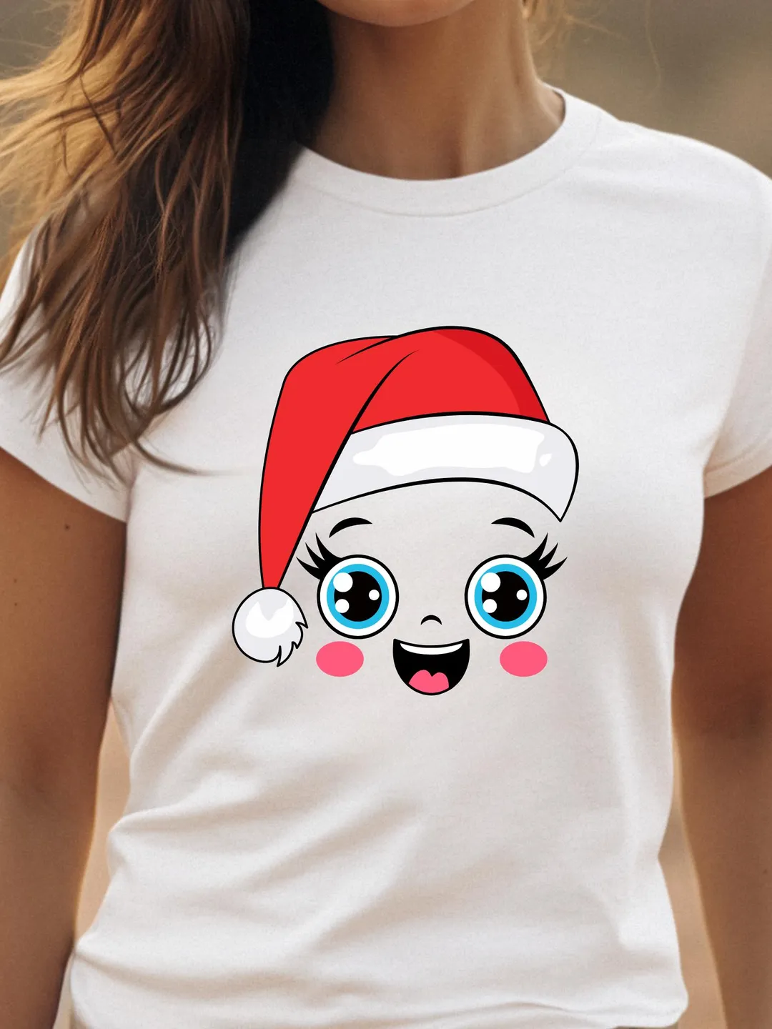 Smiling Emoji Santa Hat Christmas T-Shirt