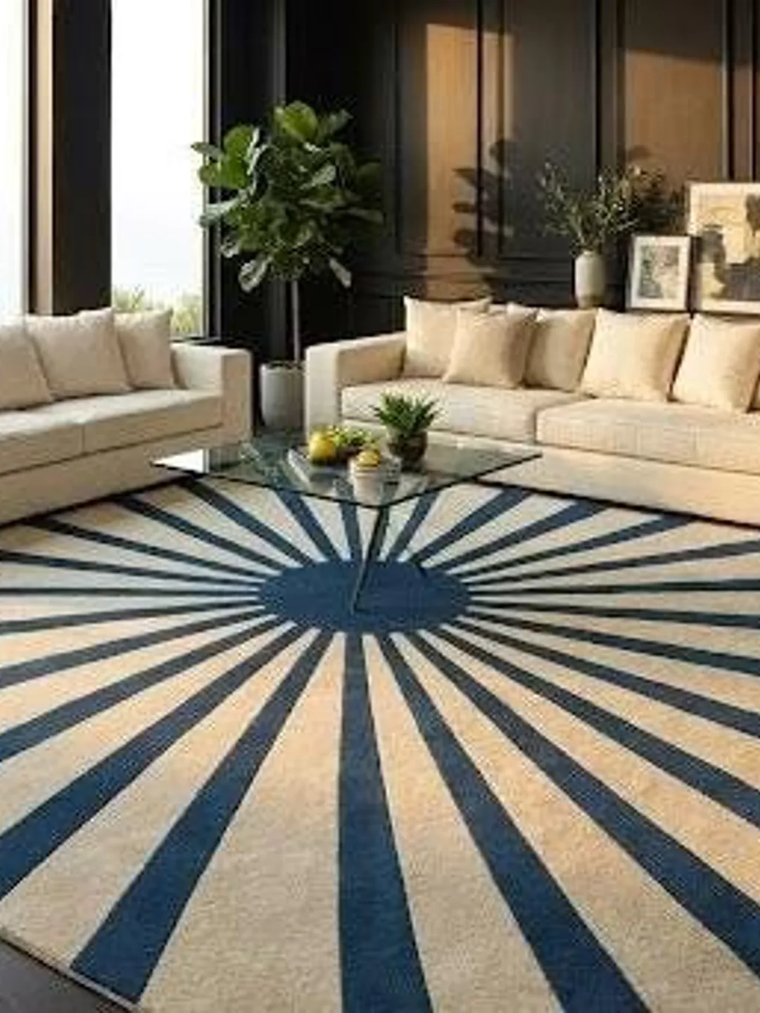 Ray Rug Hand Tufted Sunburst Wool Rug, Modern Blue & Ivory Area Rug, Abstract ...