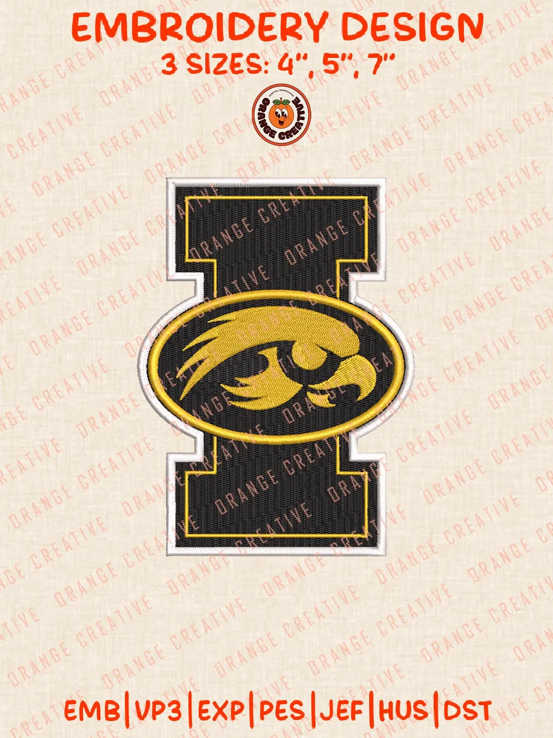 Iowa Hawkeyes NCAA Embroidery Design, NCAA Logo Embroidery Design, Machine Embroidery Design File, 4 Sizes, Digital Download