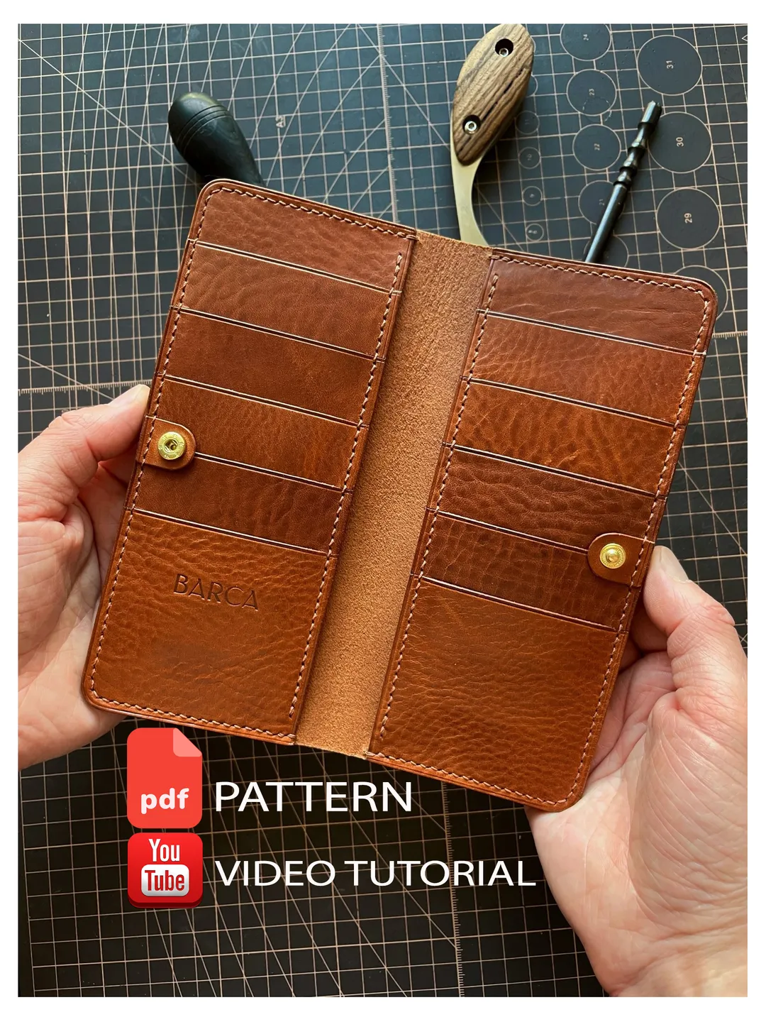PDF Pattern long wallet - Pattern of a leather wallet - Download PDF. & video TUTORIAL