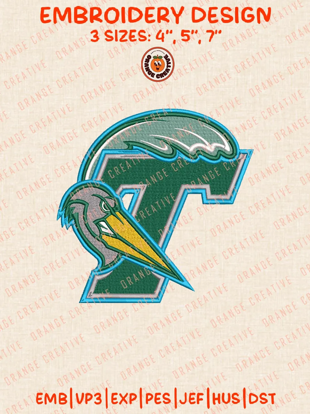 NCAA Tulane Green Wave Logo Embroidery Design Files, NCAA Logos Embroidery Designs, NCAA Machine Embroidery Files, 3 Sizes, Custom Sizes, Instant Download